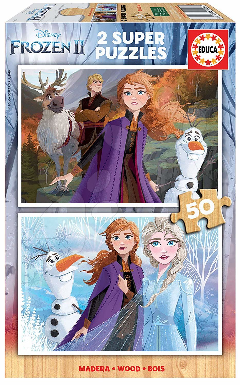 Drevené puzzle pre deti Frozen Educa 2*50 dielov od 5 rokov