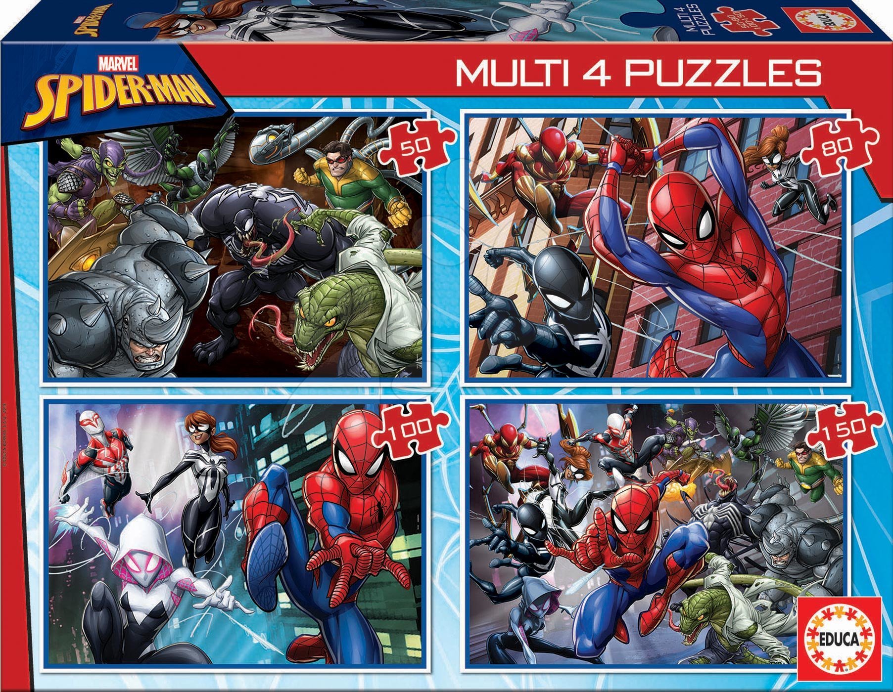 Puzzle Multi 4 Spiderman Educa 50-80-100-150 darabos 5 évtől