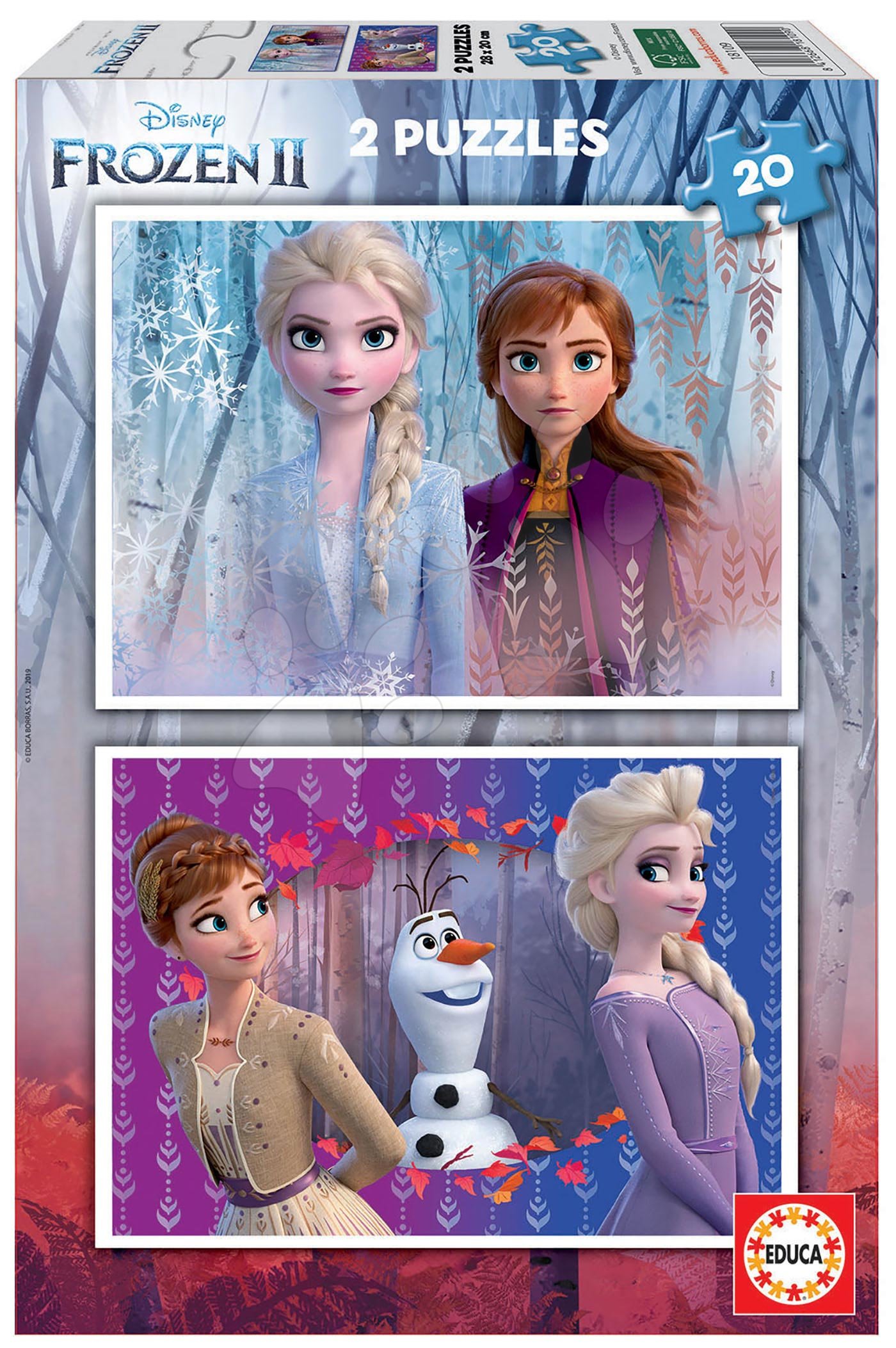 Detské puzzle do 100 dielov - Puzzle Frozen 2 Disney Educa 2x20 dielov od 4 rokov