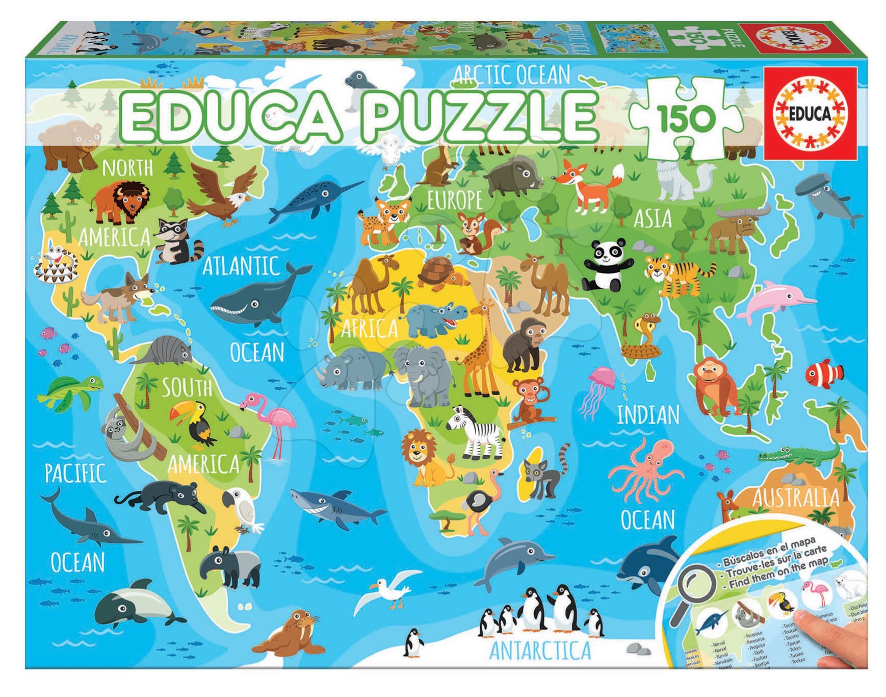 Puzzle Mapa sveta so zvieratkami Educa 150 dielov od 7 rokov