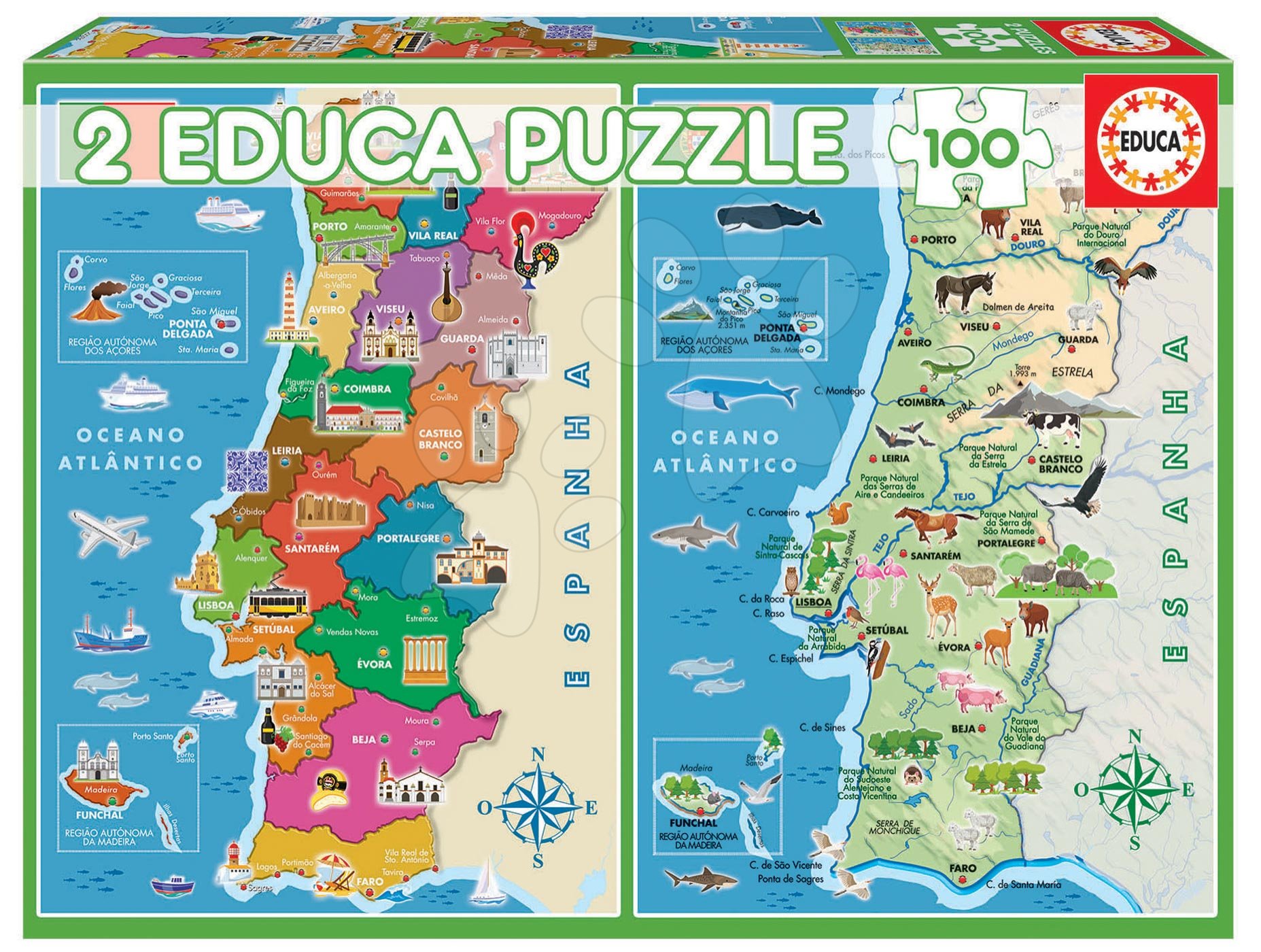 E-shop Puzzle Distritos Mapa Portugalska Educa 2x100 dielov od 6 rokov