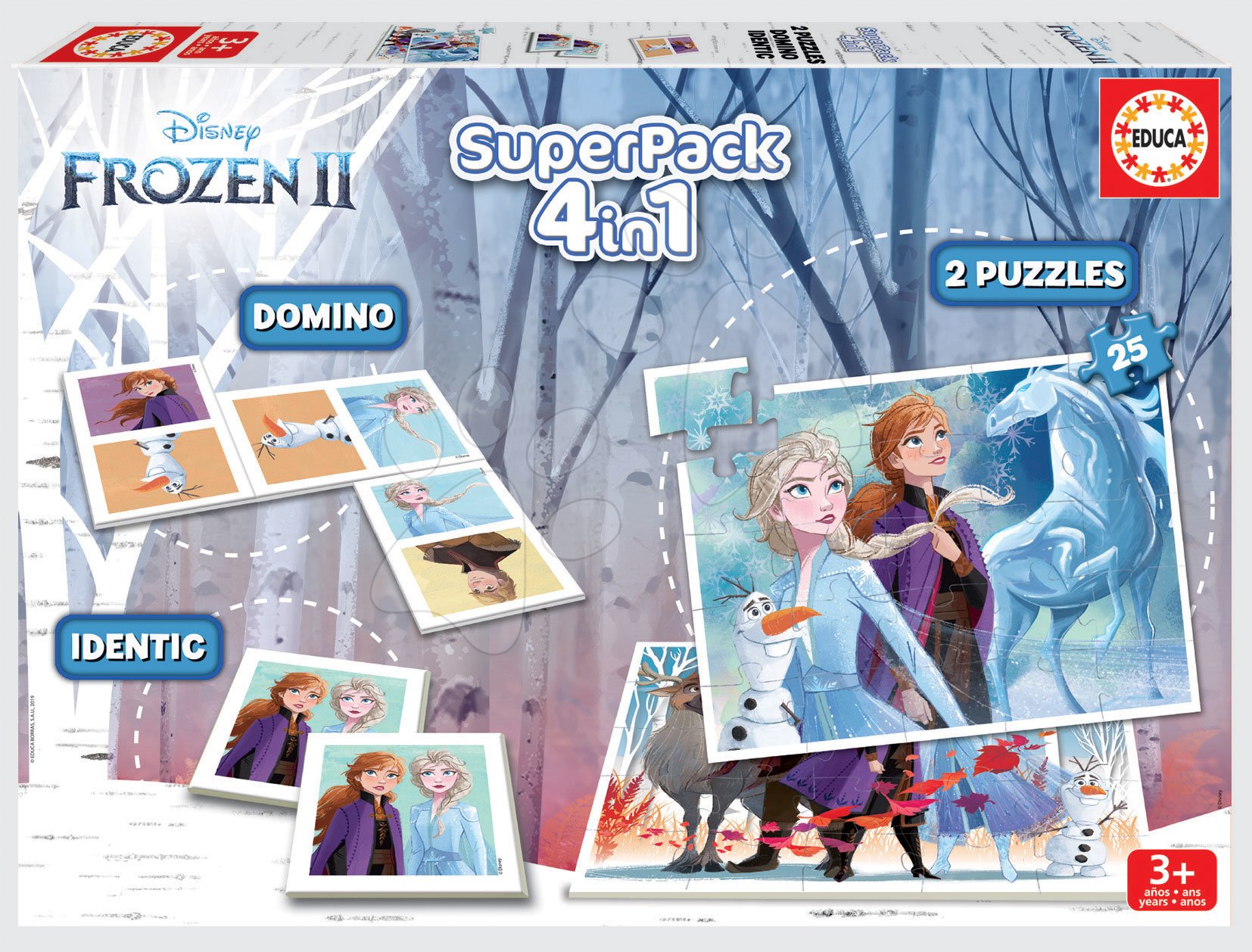 Progresivne dječje puzzle - Superpack 4u1 Frozen 2 Disney Educa puzzle, domino i pexeso