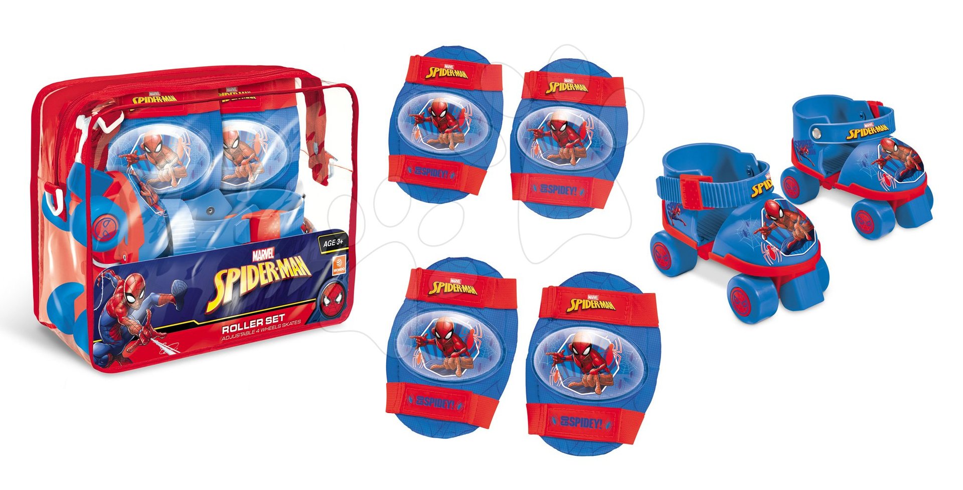 Mondo detské 4-kolieskové korčule The Ultimate Spiderman s chráničmi 18390 modré