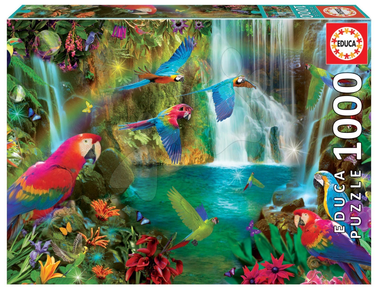 Puzzle Tropical Parrots Educa 1000 darabos és Fix ragasztó 11 évtől