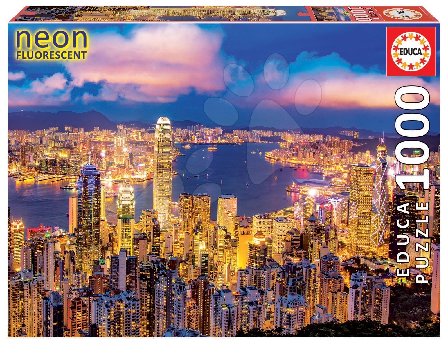 Neónové puzzle Hong Kong Skyline Educa 1000 dielov a Fix lepidlo od 11 rokov