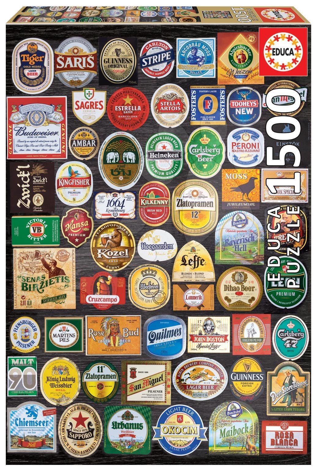 Puzzle Beer labels Collage Educa 1500 darabos és Fix puzzle ragasztó 11 évtől