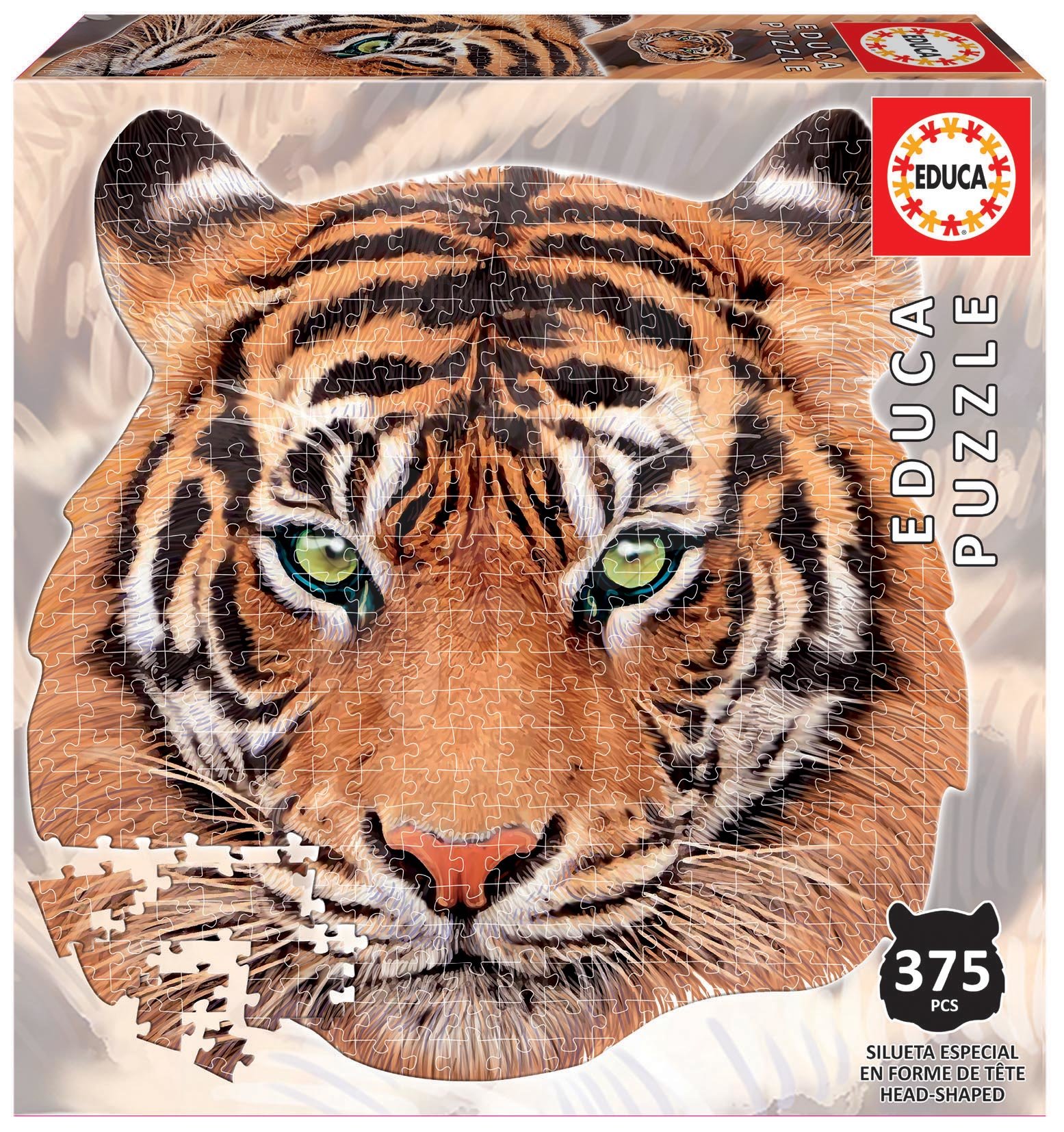 Puzzle Tiger face shape Educa 375 dielov a Fix lepidlo od 11 rokov