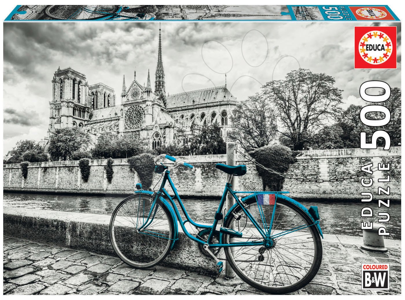 Puzzle Bike near Notre Dame Black&White Educa 500 darabos és Fix ragasztó 11 évtől