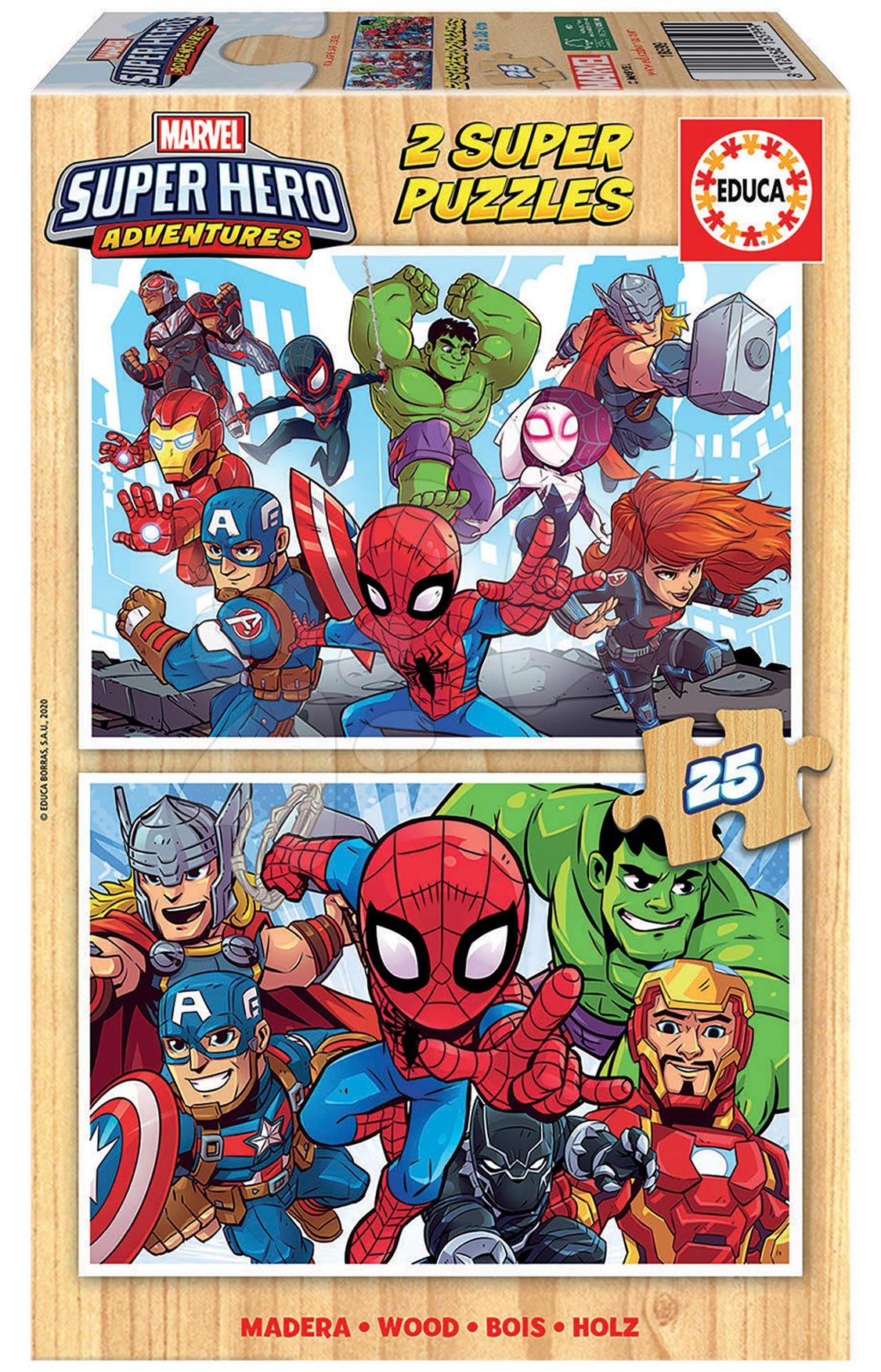 Fából készült Disney - Fa puzzle Marvel Super Heroe Adventures Educa 2x25 darabos