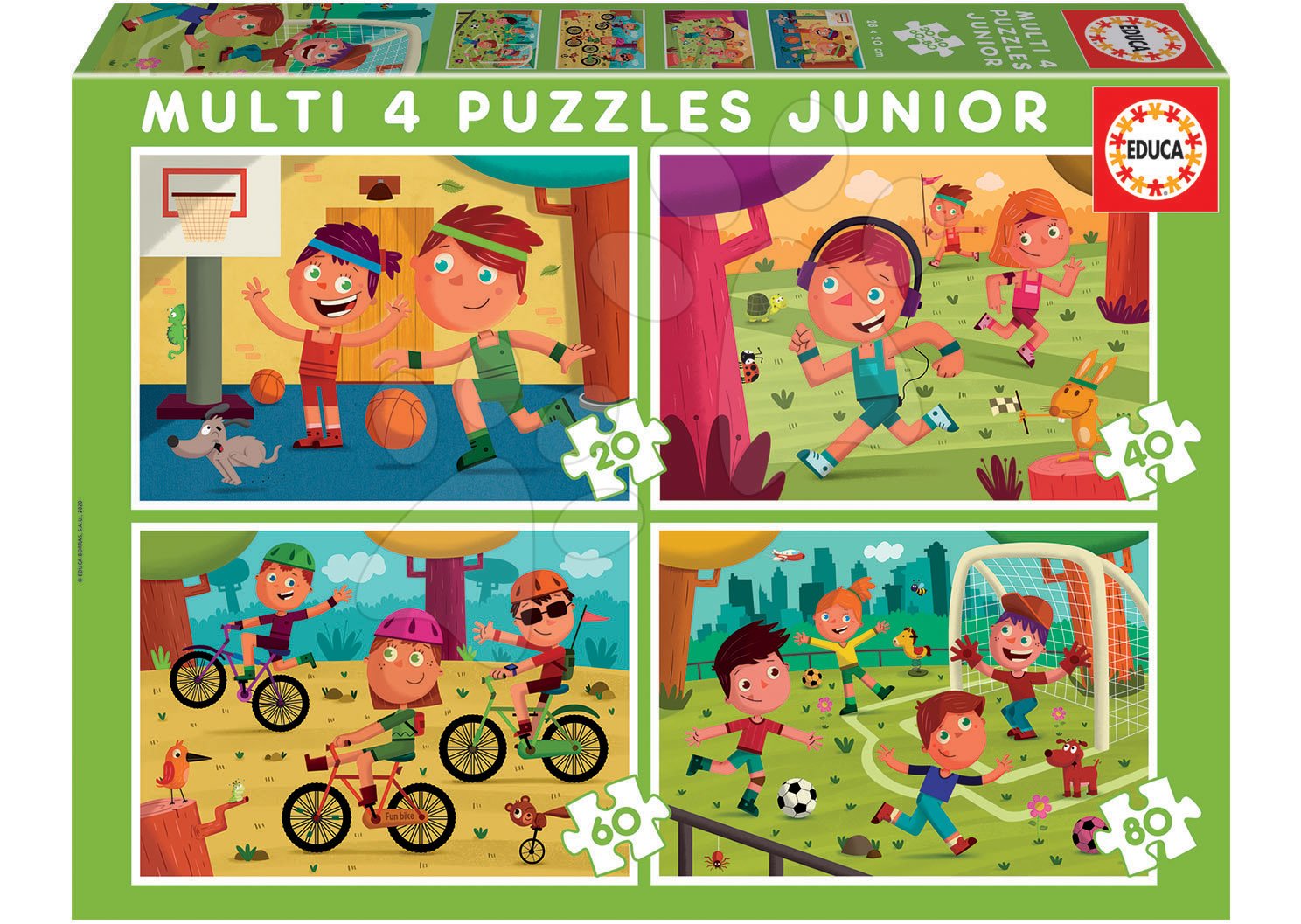 Puzzle Multi 4 Junior Sport Educa 20-40-60-80 dielov od 4 rokov