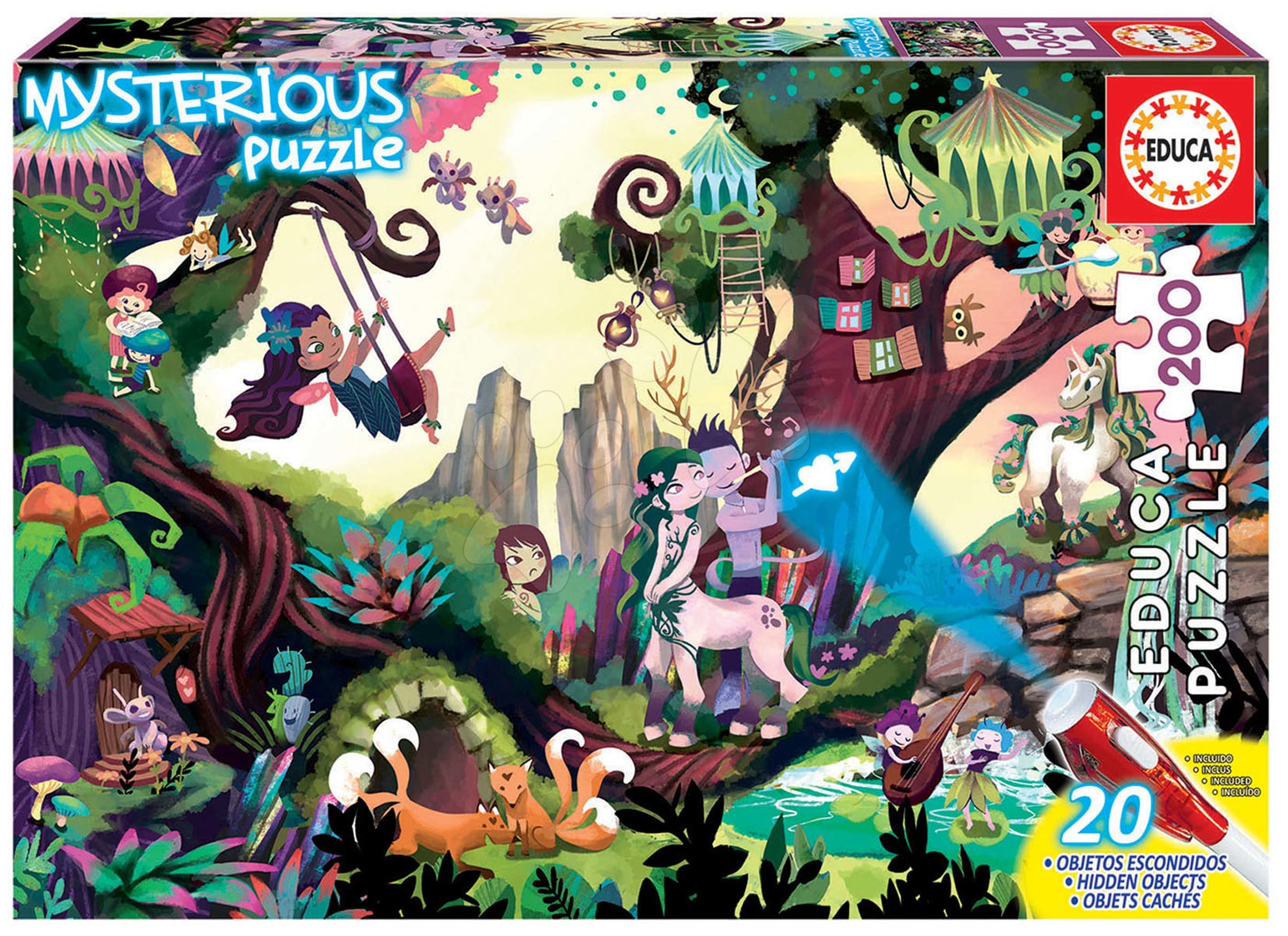 Puzzle Mysterious Magic Forest Educa 200 darabos - lámpával látható világitó állatok 6 évtől