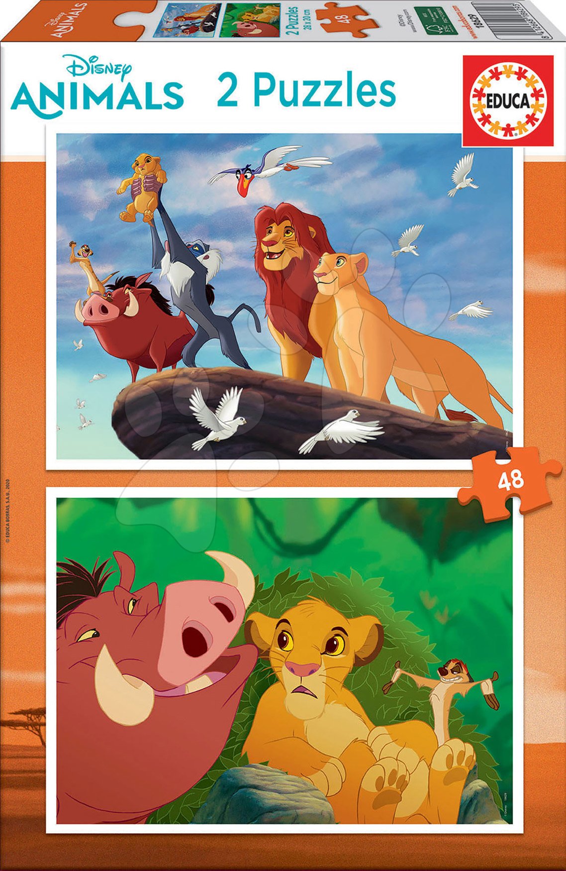 Otroške puzzle do 100 delov - Puzzle The Lion King Disney Educa 2x48 delov od 4 leta