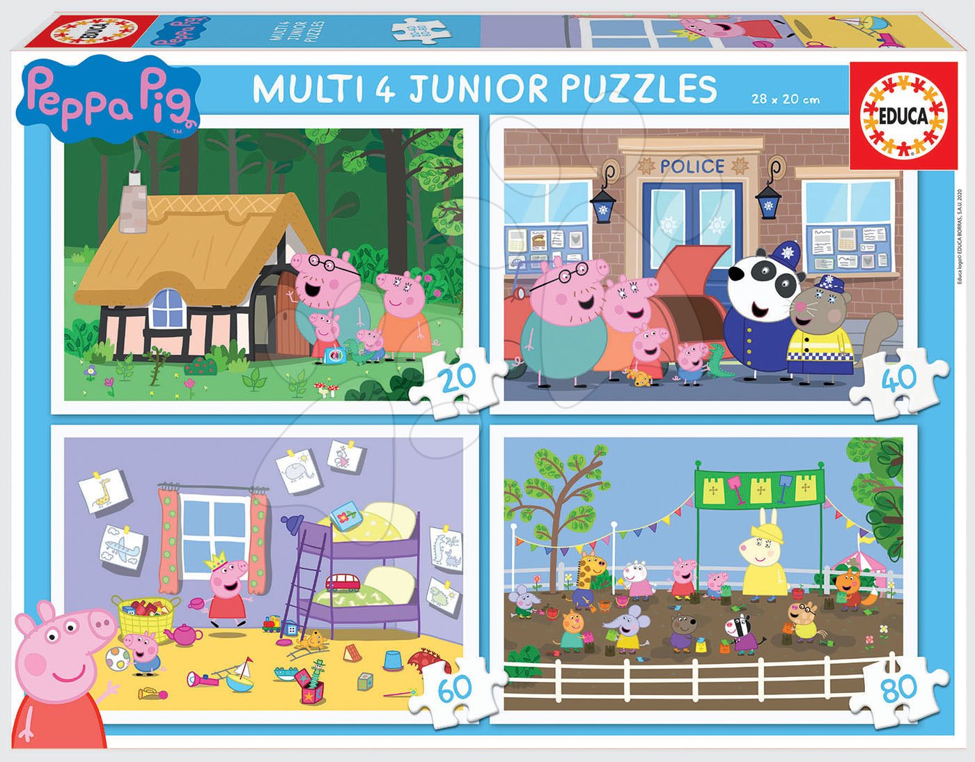 Puzzle Peppa Pig Multi 4 Junior Educa 20-40-60-80 dielov od 4 rokov