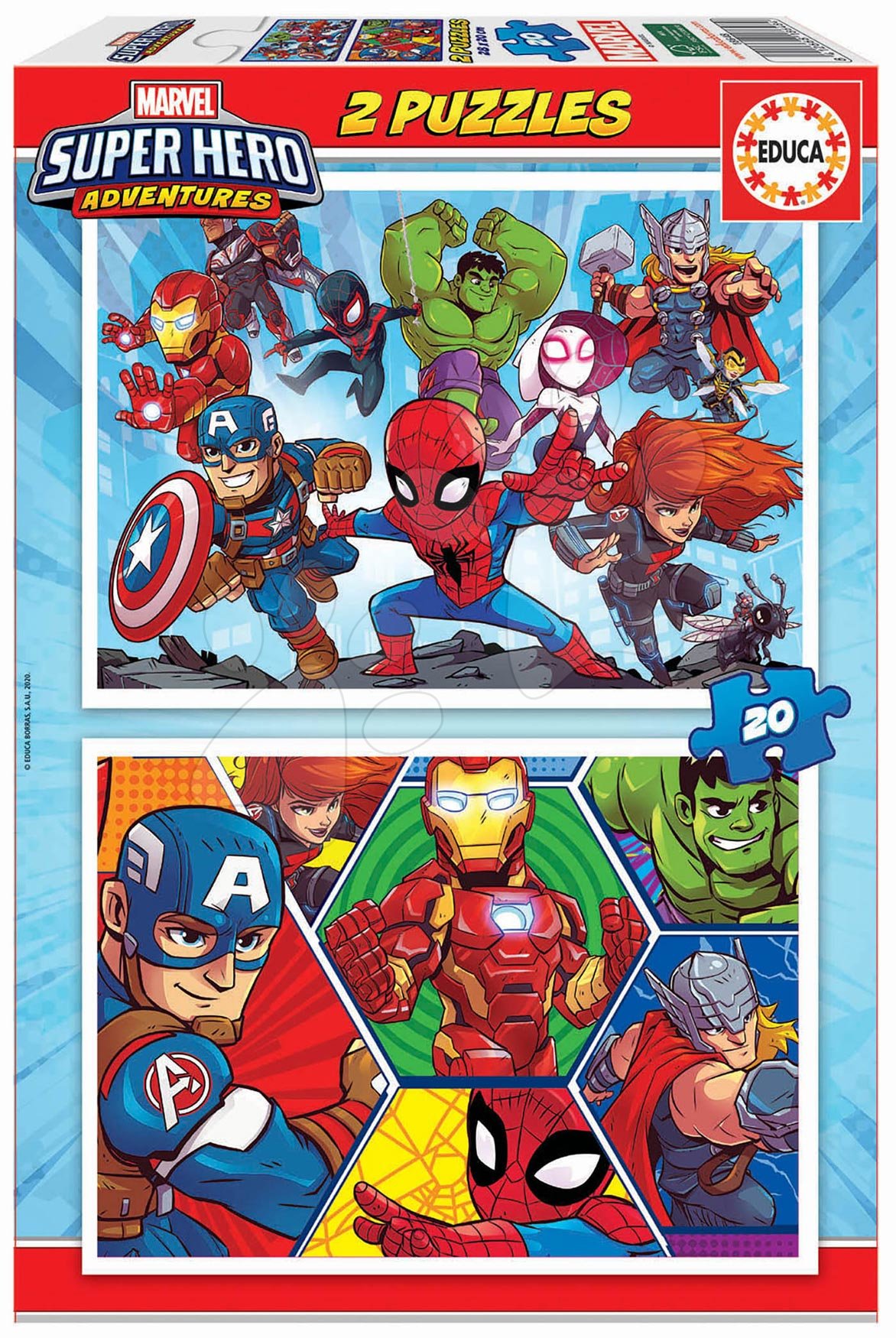 Detské puzzle do 100 dielov - Puzzle Marvel Super Heroe Adventures Educa 2x20 dielov od 4 rokov