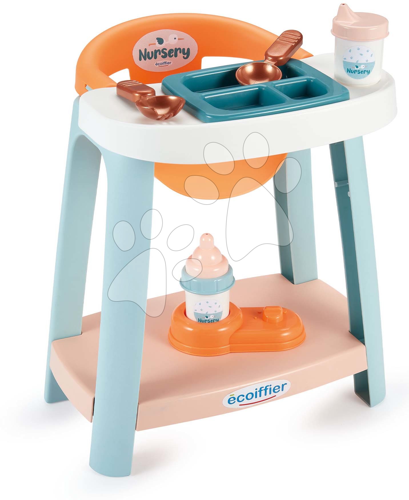 Jídelní židle Baby High Chair Vert Azur Écoiffier s doplňky pro 30 cm panenku od 18 měsíců