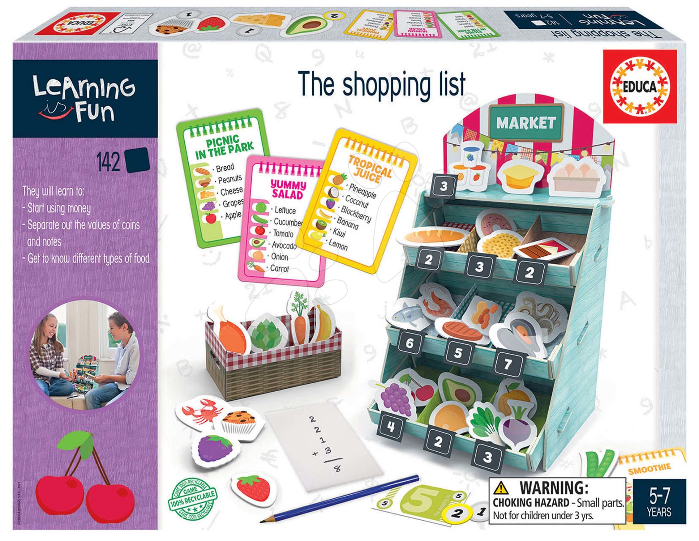 Cizojazyčné společenské hry - Naučná hra pro nejmenší The Shopping List Educa Učíme se nakupovat v obchodě s obrázky 142 dílů od 5 let