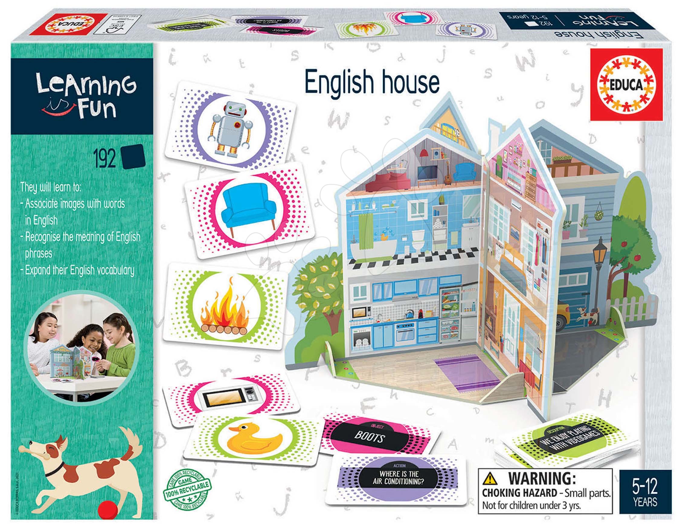 Cizojazyčné společenské hry - Naučná hra pro nejmenší English House Educa Učíme se výbavu rodinného domu v angličtině s obrázky 192 dílů od 5–12 let