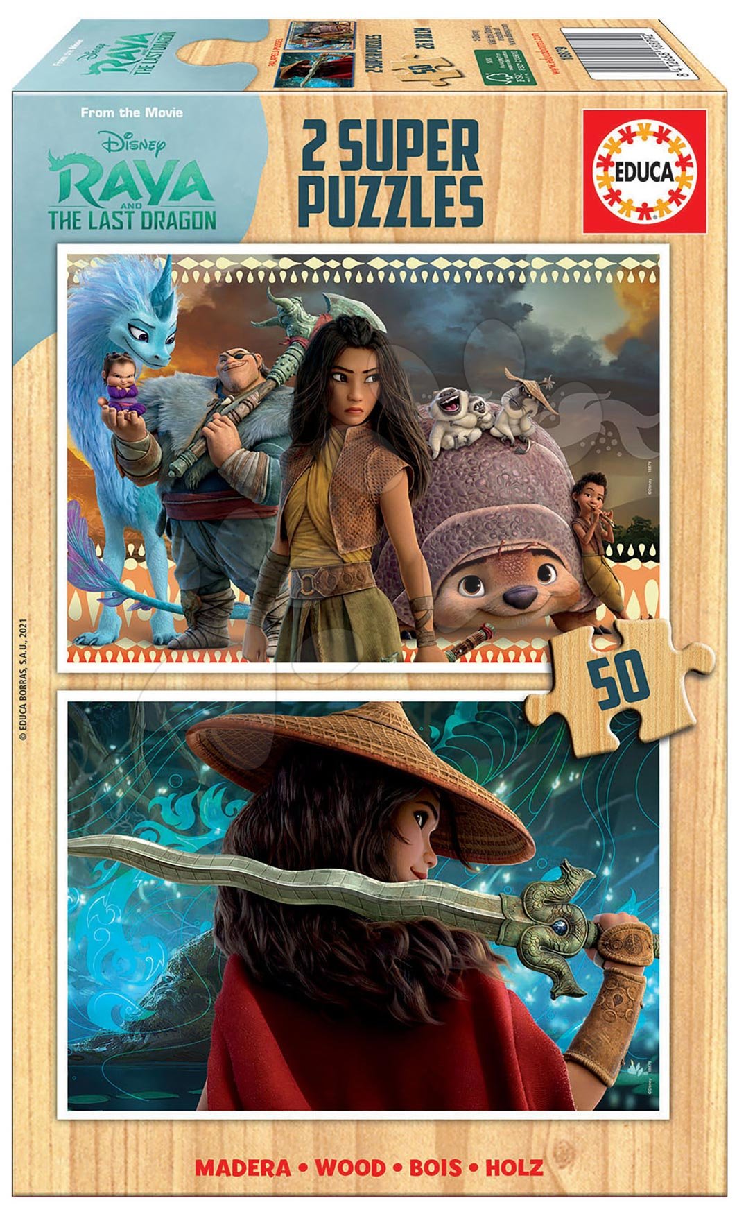 Fából készült Disney - Fa puzzle Raya and the Last Dragon Educa 2x50 darabos 5 évtől