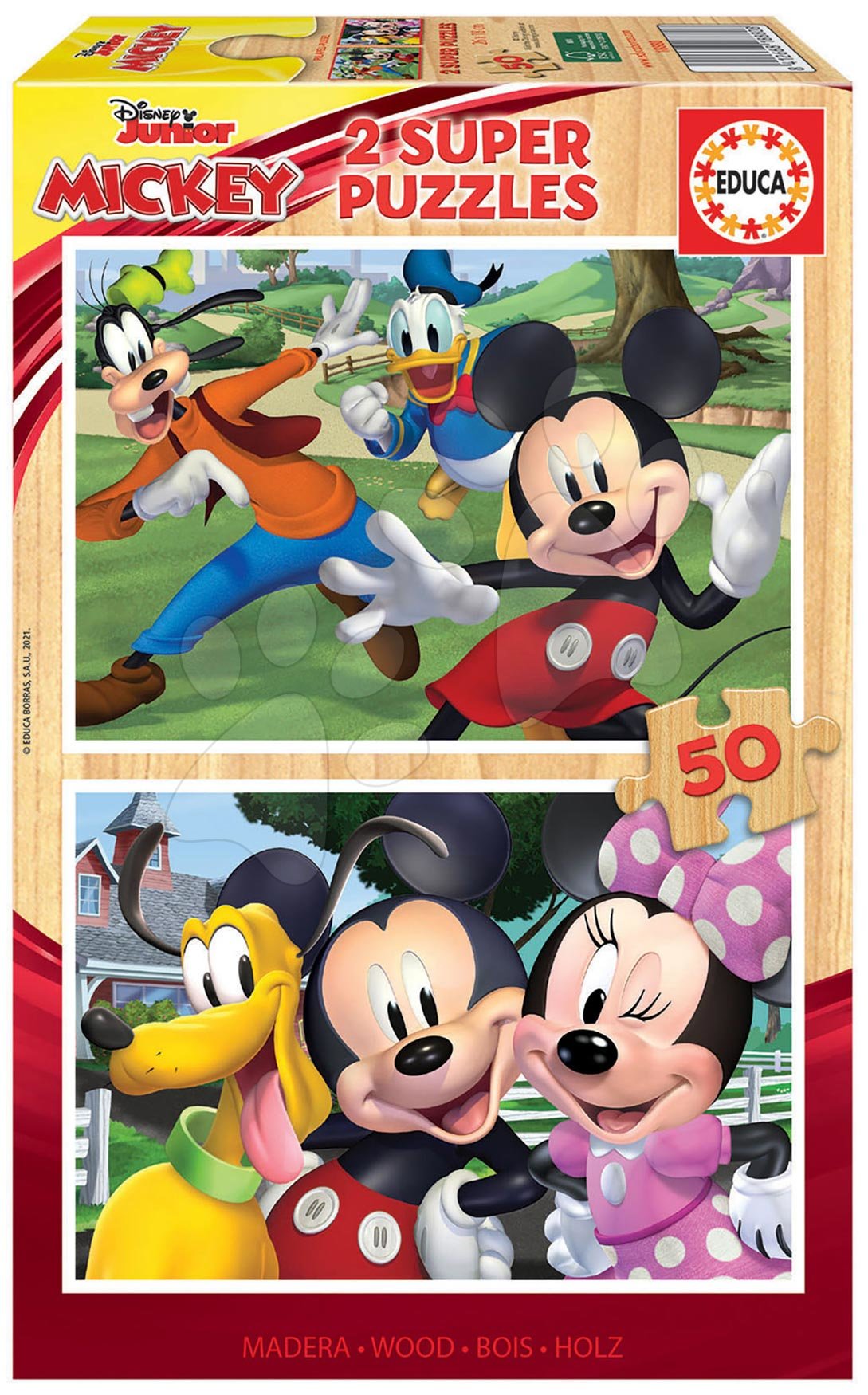 Drevené puzzle Mickey&Friends Educa 2×50 dielov od 5 rokov