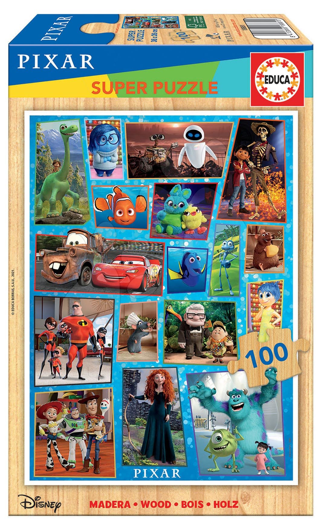 Drevené puzzle Pixar Disney Educa 100 dielov od 5 rokov