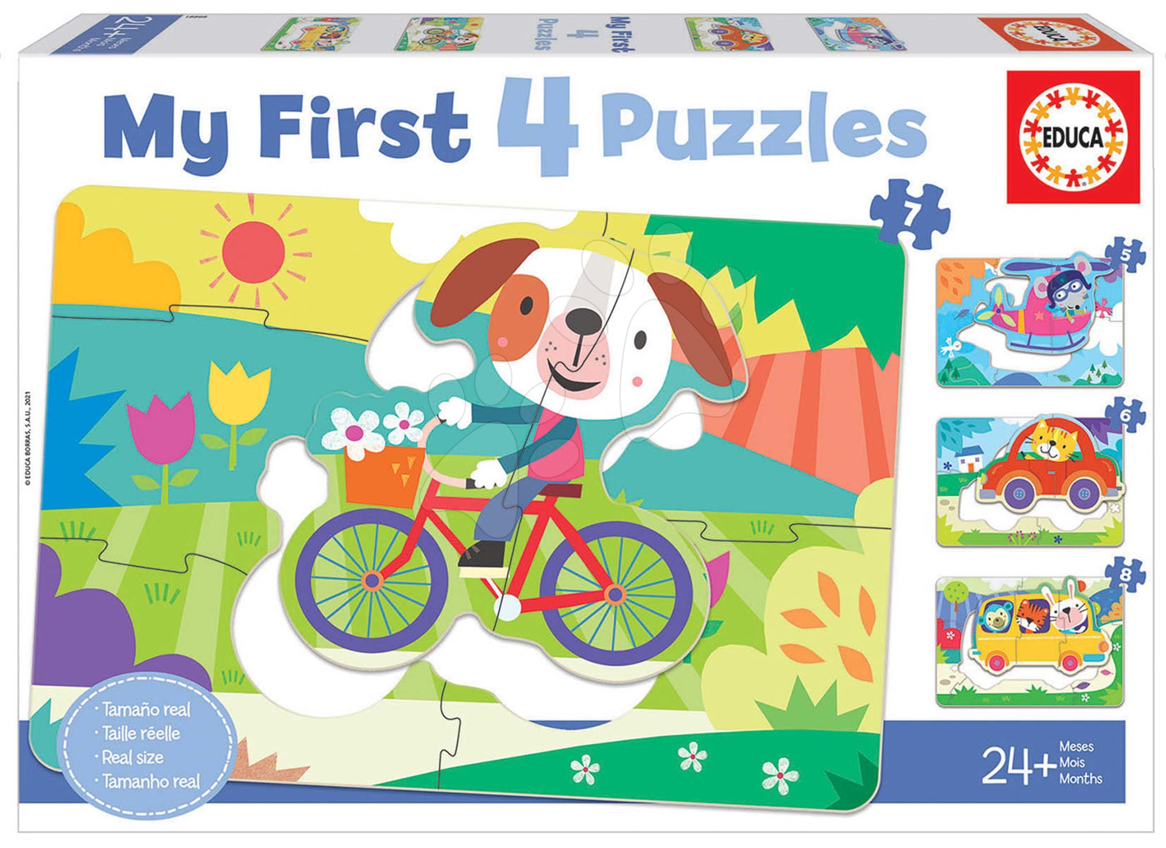Progresívne detské puzzle - Puzzle pre najmenších My Vehicles Progressive Educa autíčka so zvieratkami 5-6-7-8 dielov od 24 mes