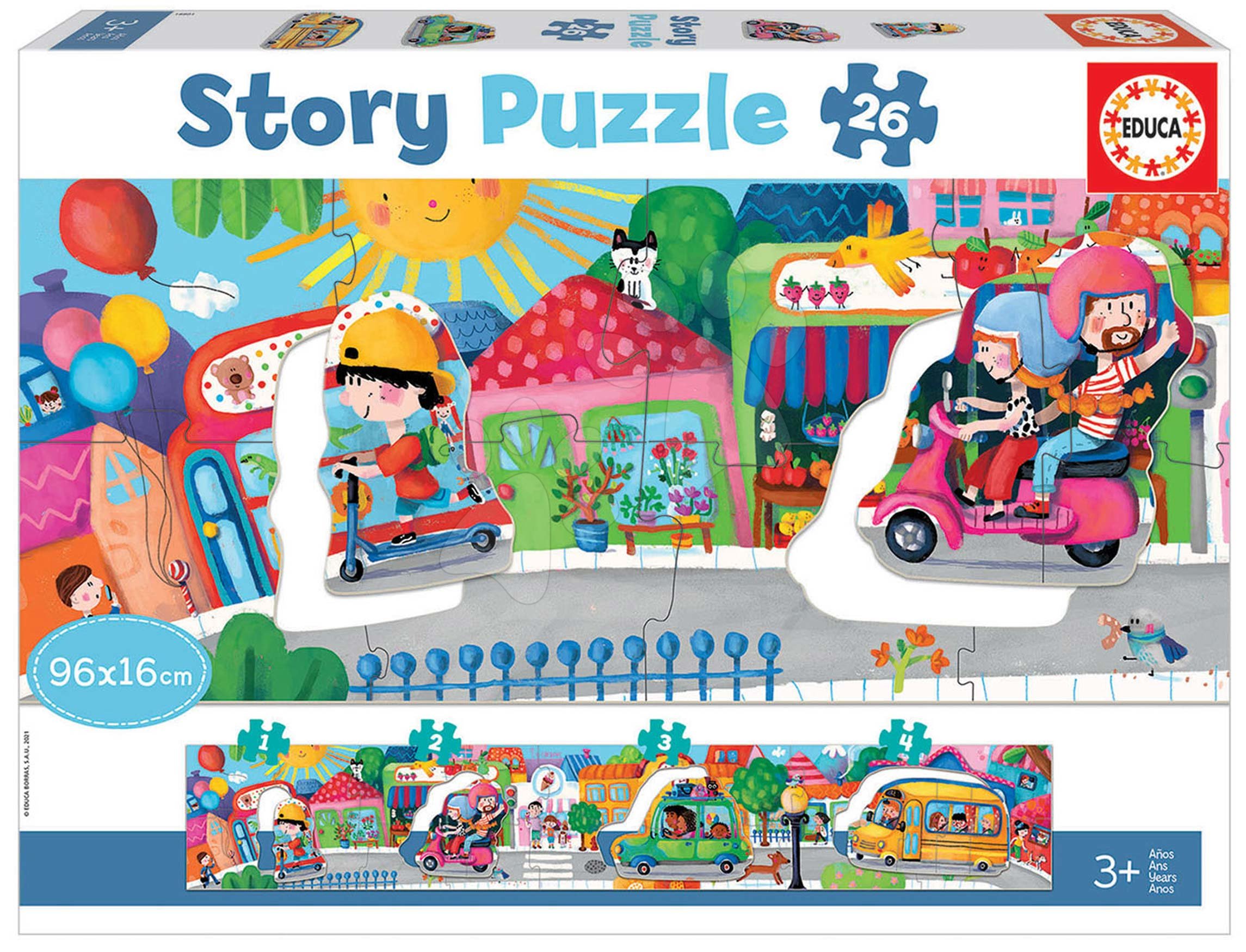 Puzzle pro nejmenší Story Vehicles in the City Educa rozprávka Cestujeme po městě 26 dílů