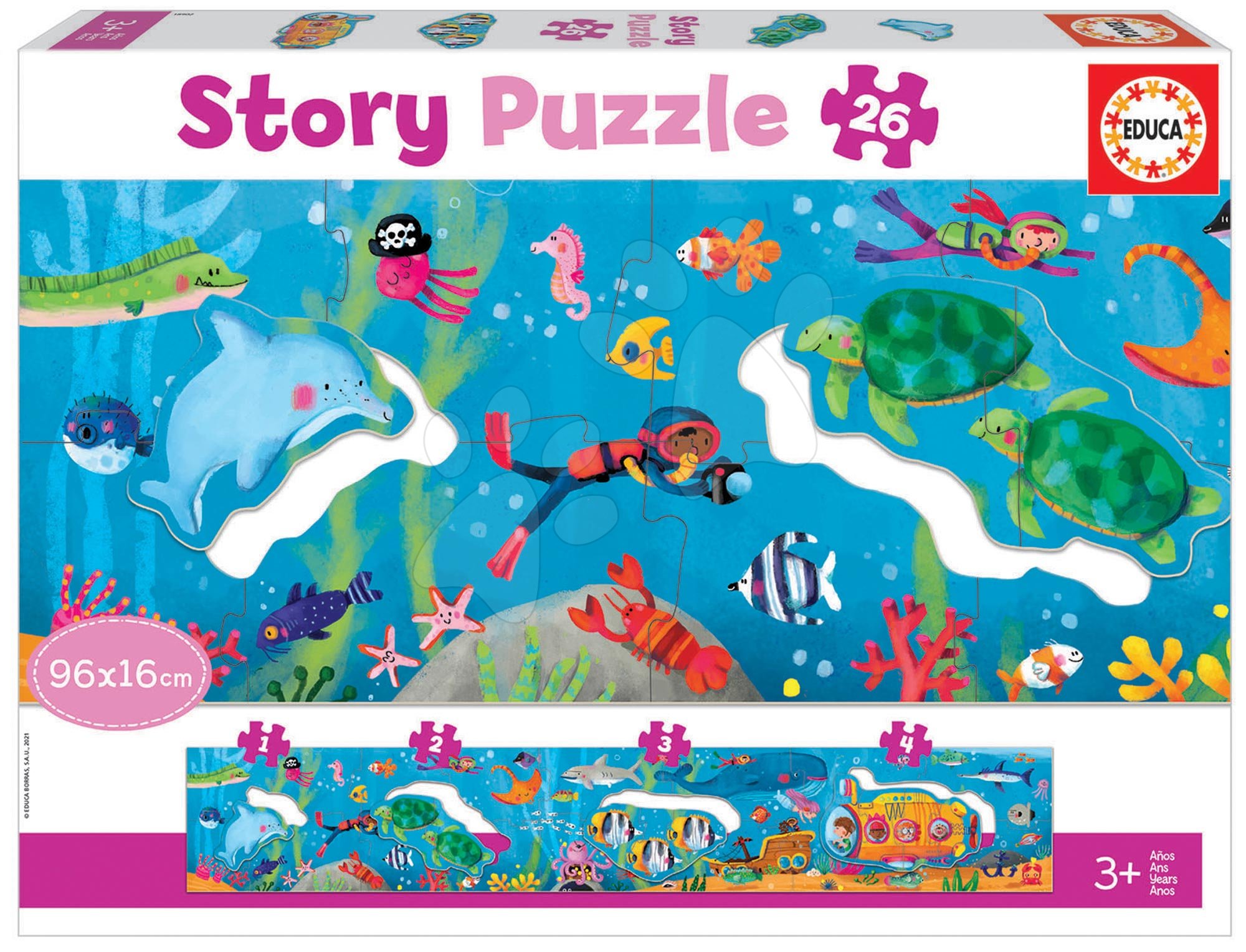 Gyerek puzzle 8 - 99 darabos - Puzzle legkisebbeknek Story Underwater World Educa mese a vízalatti világról 26 darabos