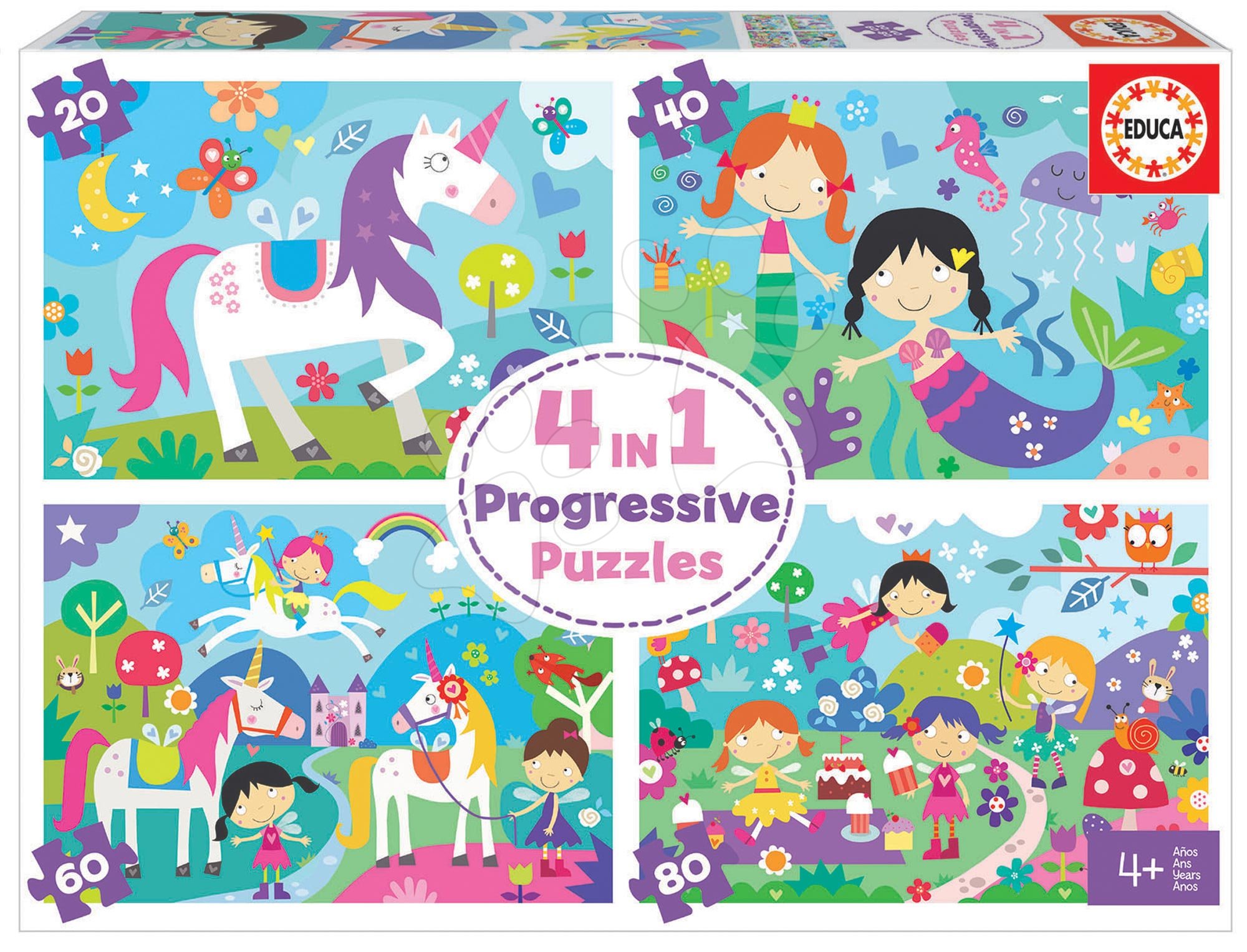 Progresszív gyerek puzzle - Puzzle mesék Fantasy Friends Progressive Educa vidám gyerekek 20-40-60-80 darabos 4 évtől