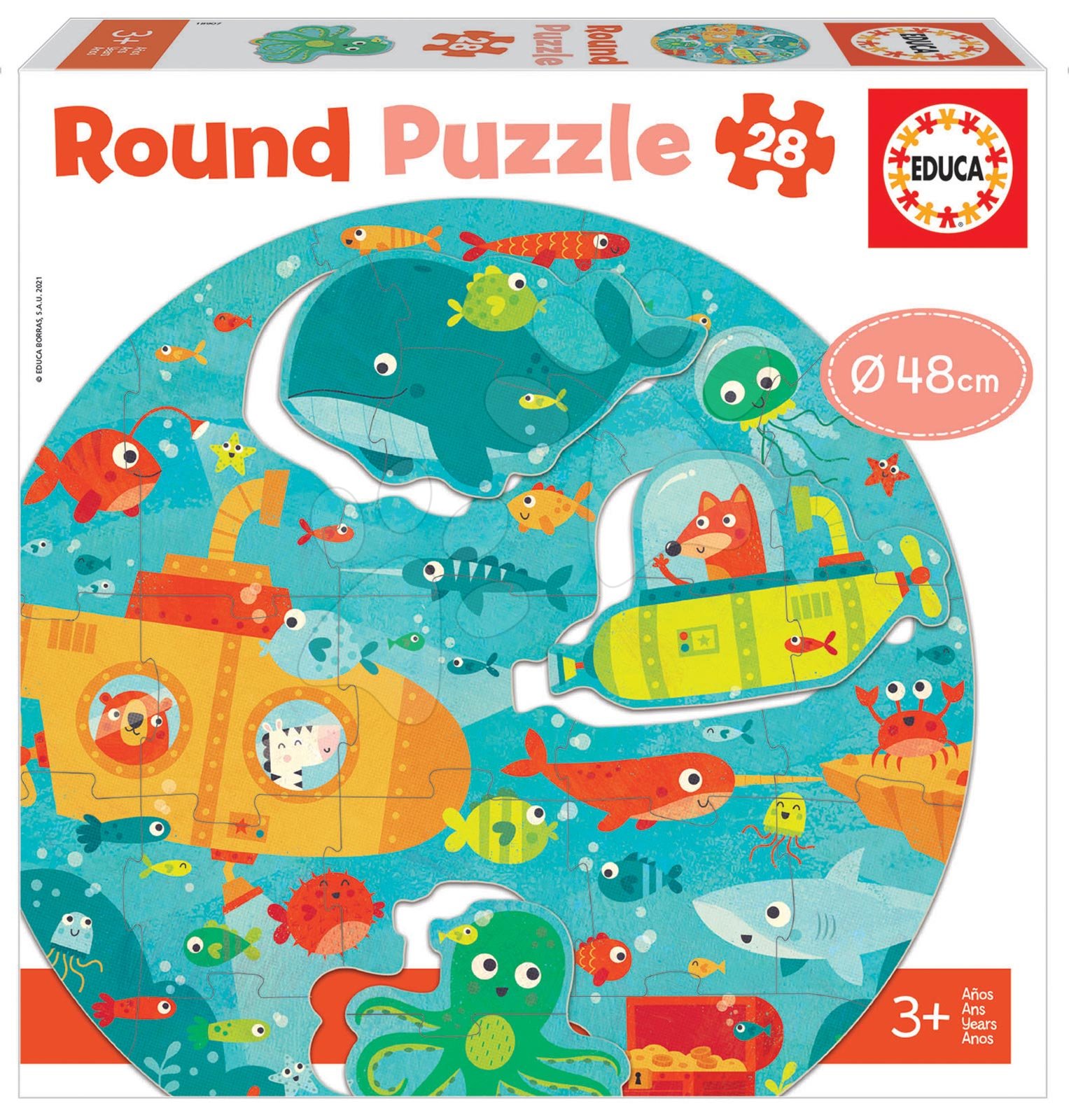 Puzzle pre najmenších okrúhle Under the Sea Round Educa zvieratká v mori 28 dielov 48 cm priemer