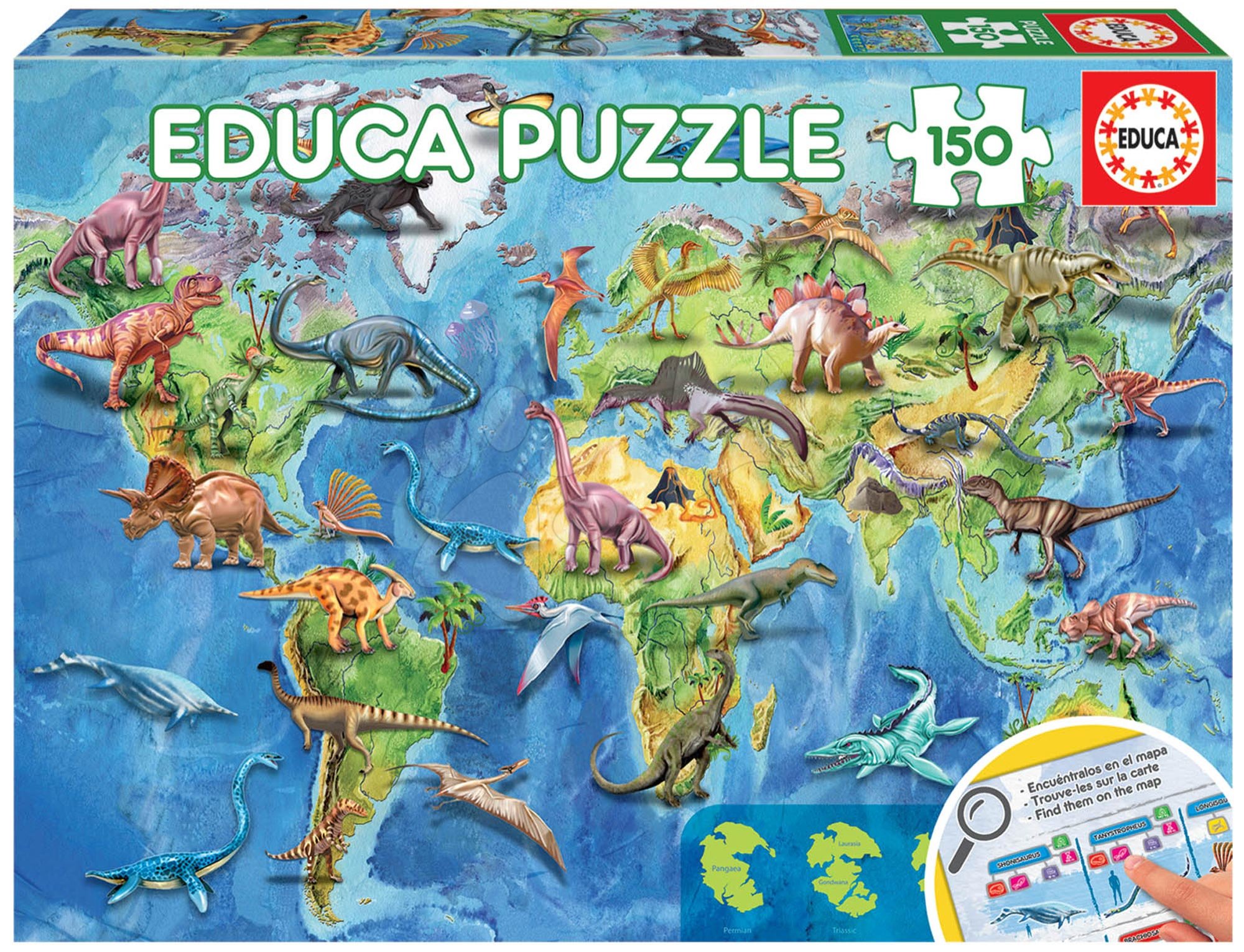 Puzzle mapa sveta Dinosaurs World Map Educa 150 dielov od 7 rokov