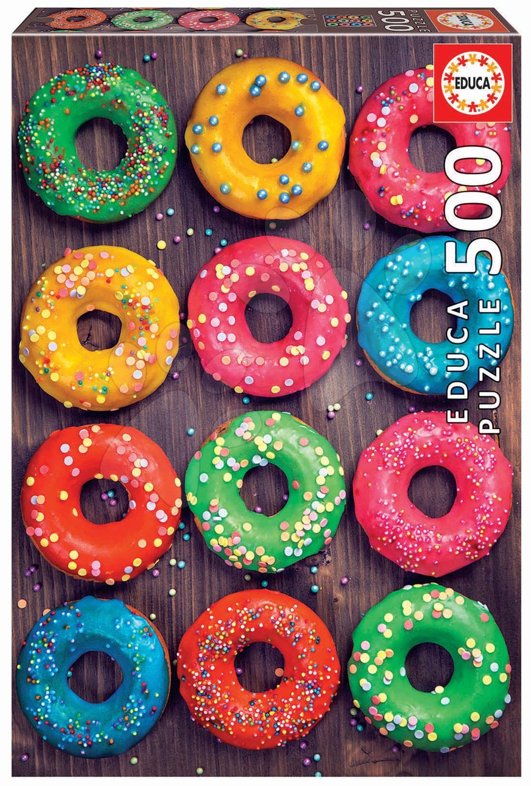 Puzzle Colourful Donuts Educa 500 darabos és Fix ragasztóval a csomagban 11 évtől