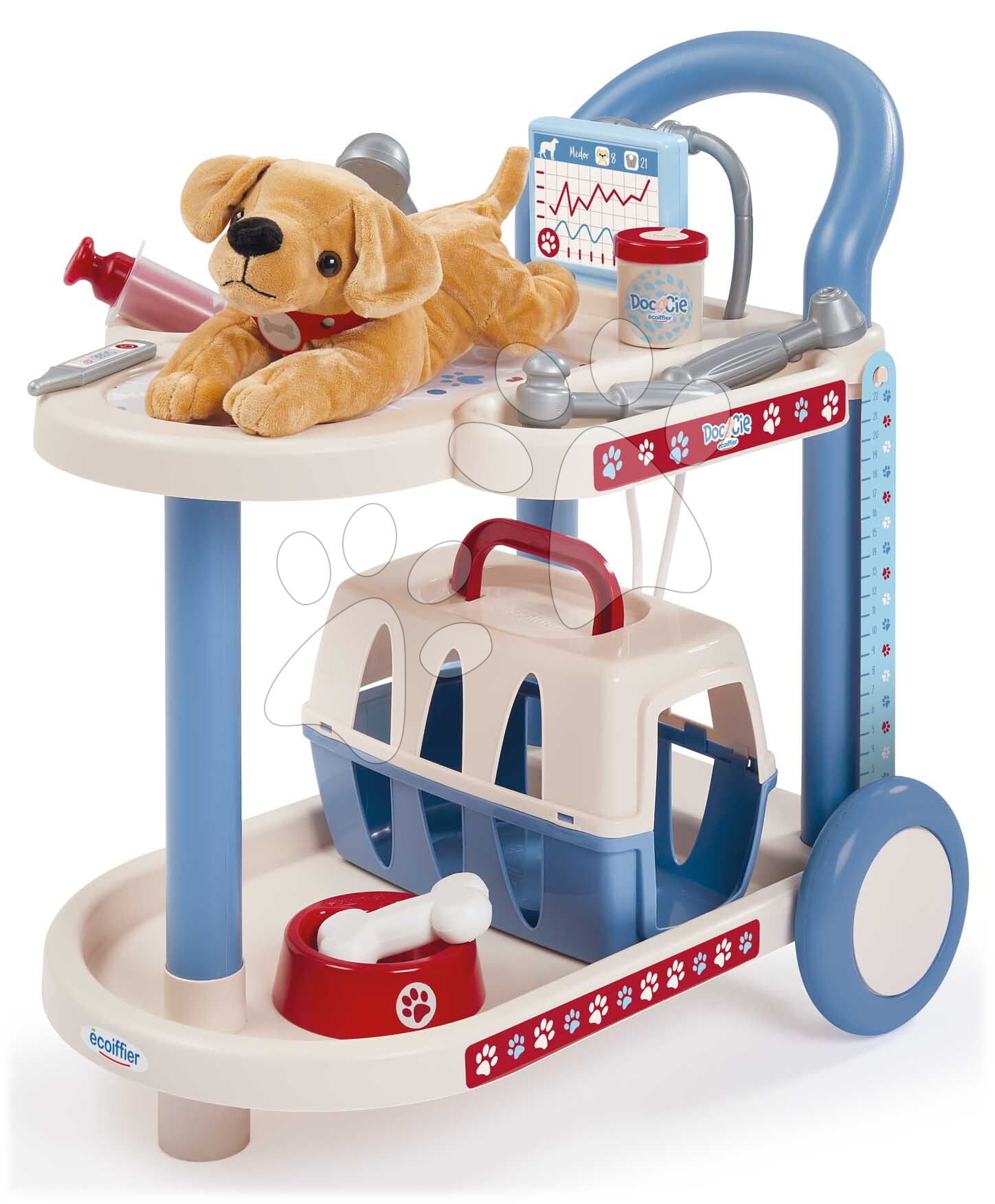 Veterinársky vozík s plyšovým psíkom Veterinary Trolley Écoiffier s boxom 14 doplnkov od 18 mes