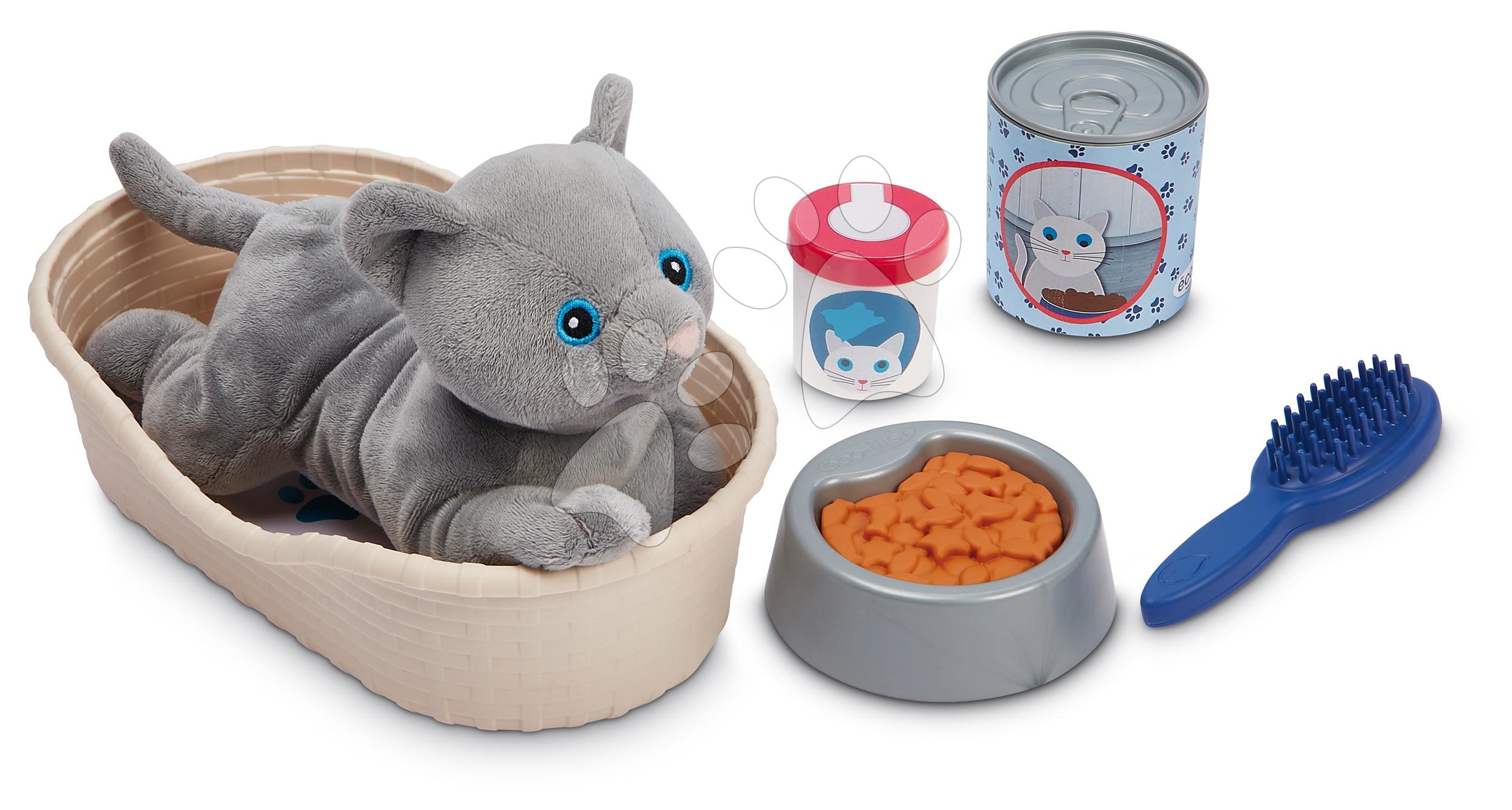 Pătuţuri si leagăne de jucărie - Pat pentru pisică Cat and Bed Écoiffier cu pisicuță de pluș și 9 accesorii de la 18 luni