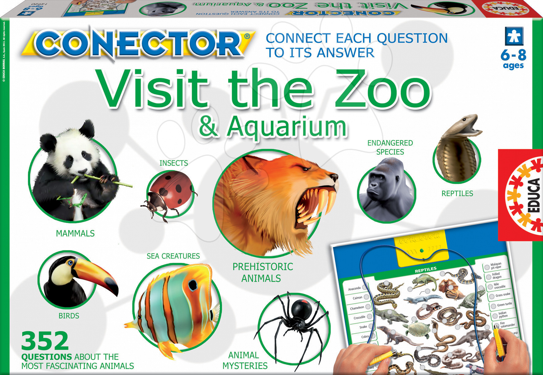 Cudzojazyčné spoločenské hry - Náučná hra Conector Visit the ZOO & Aquarium Educa 352 otázok v angličtine od 6 rokov