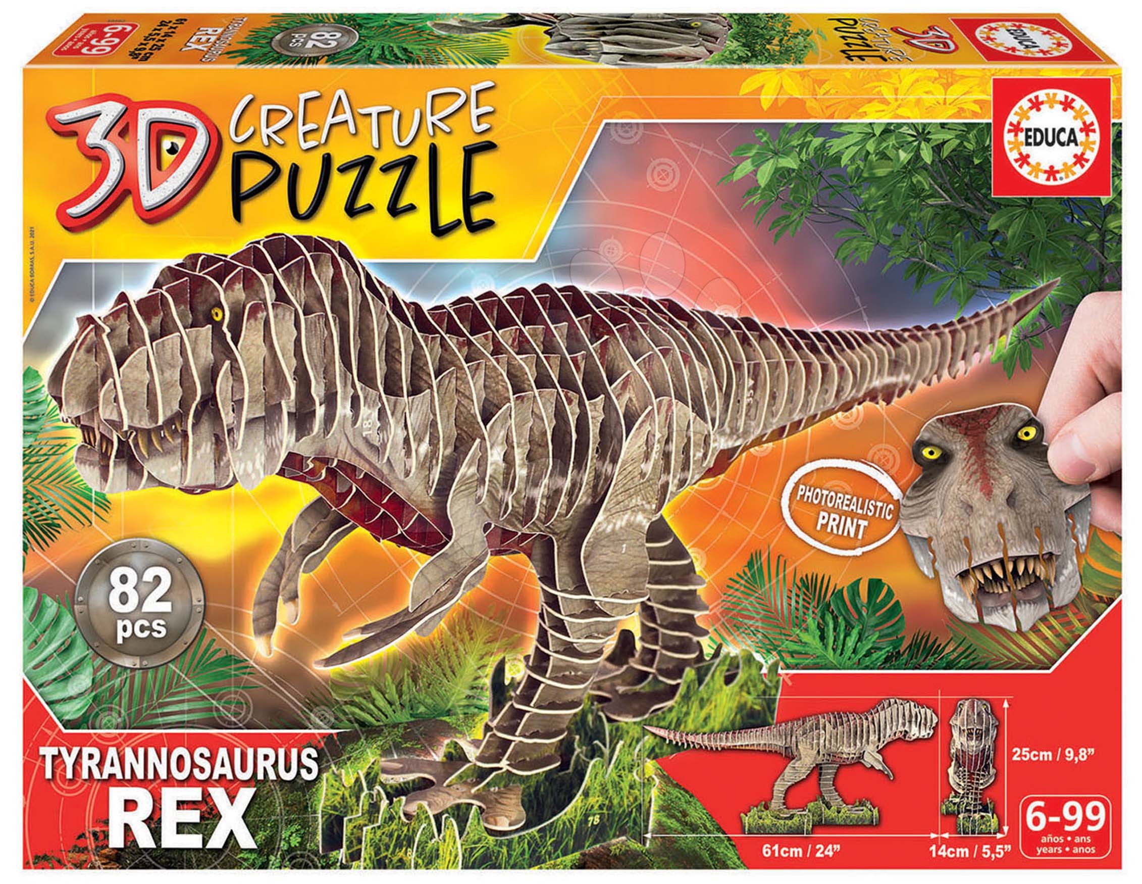 Puzzle 3D - Puzzle dinoszaurusz Tyrannosaurus Rex 3D Creature Educa hossza 61 cm 82 darabos 6 évtől