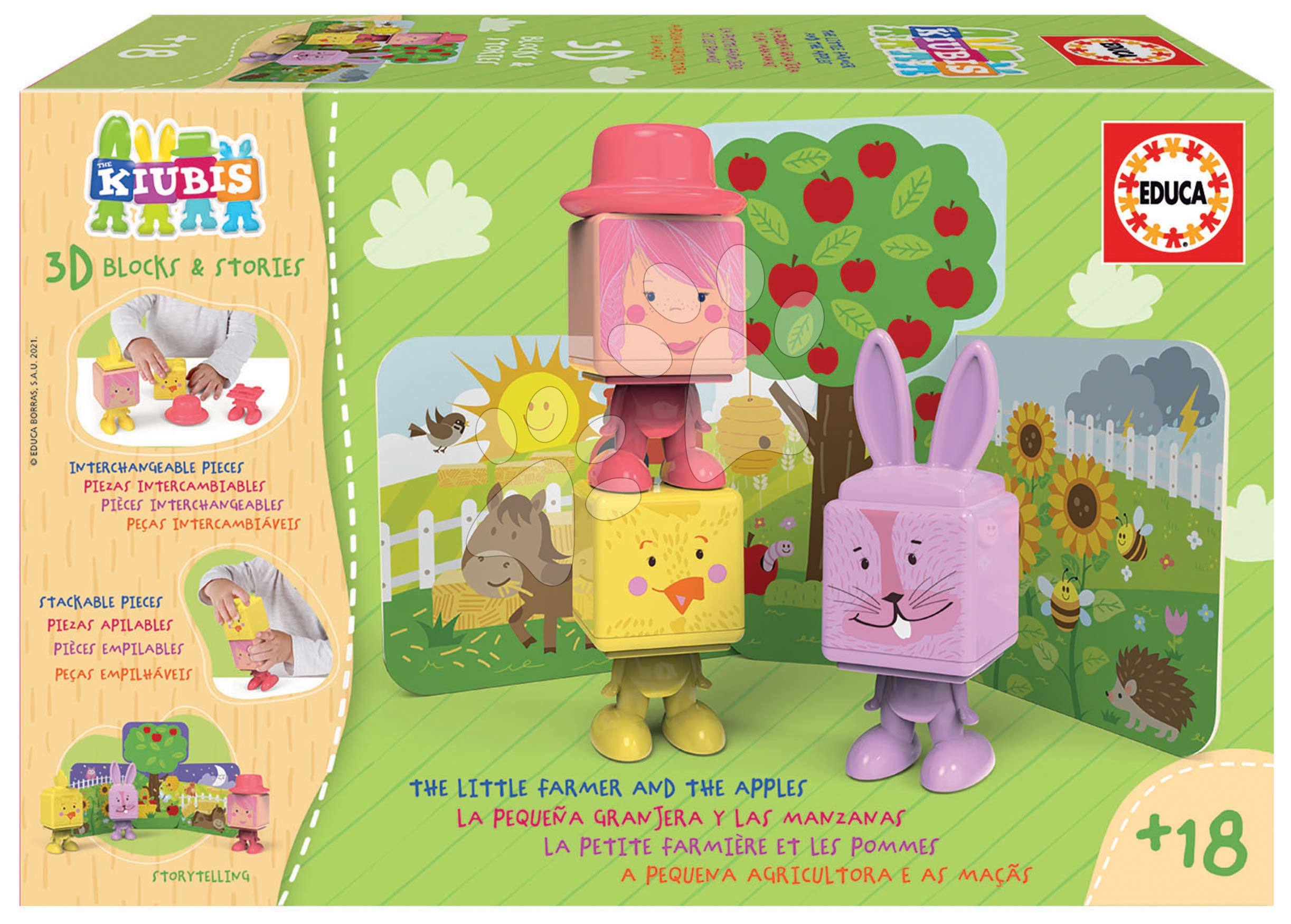 E-shop Skladačka Kiubis 3D Blocks & Stories The Little Farmer and the Apples Educa 3 figúrky od 24 mes