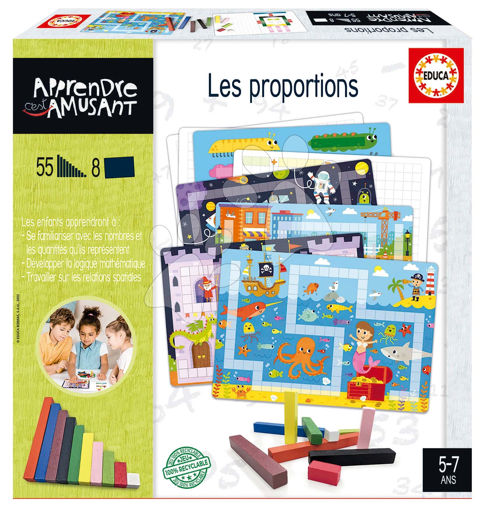 Náučná hra Les Proportions Educa Učíme sa rozmery s obrázkami 55 dielov vo francúzštine od 5 rokov