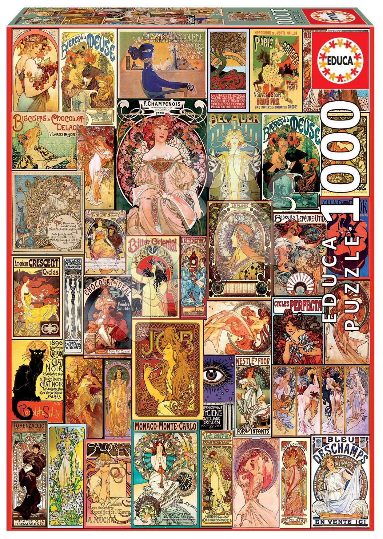 Puzzle Art Nouveau Poster Collage Educa 1000 dílků a Fix lepidlo