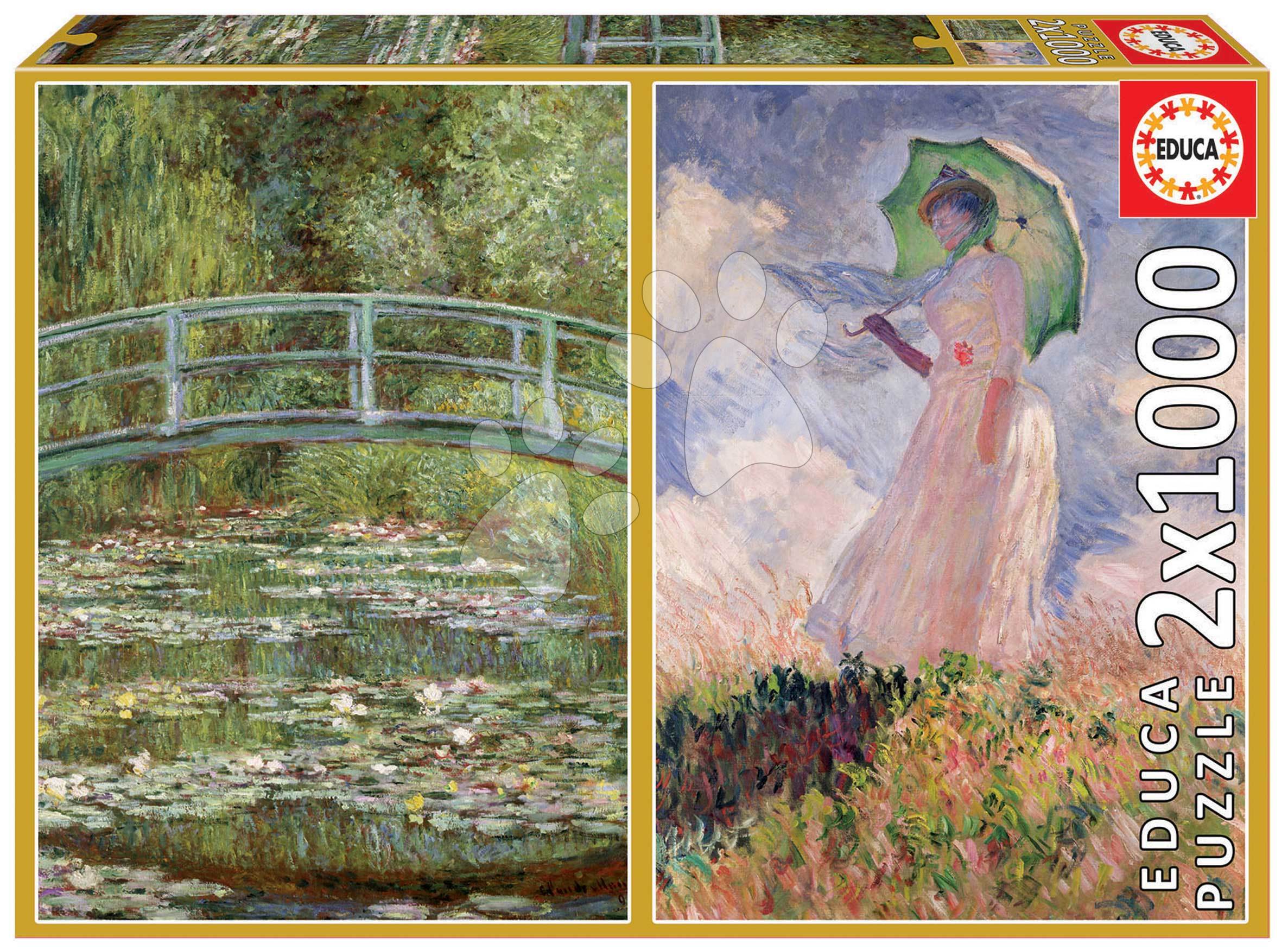 Puzzle Claude Monet - The Water-Lily Pond - Woman with Parasol Turned to the Left Educa 2 x 1000 dílků a Fix lepidlo