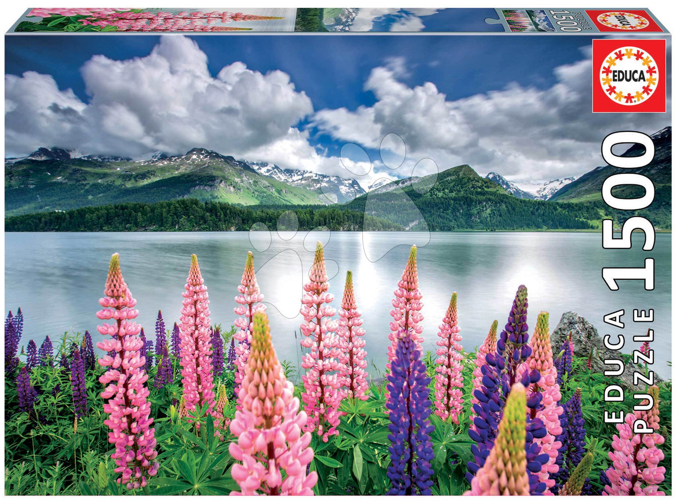 Puzzle Lupins On The Shores of Lake Sils Switzerlland Educa 1500 darabos és Fix ragasztó