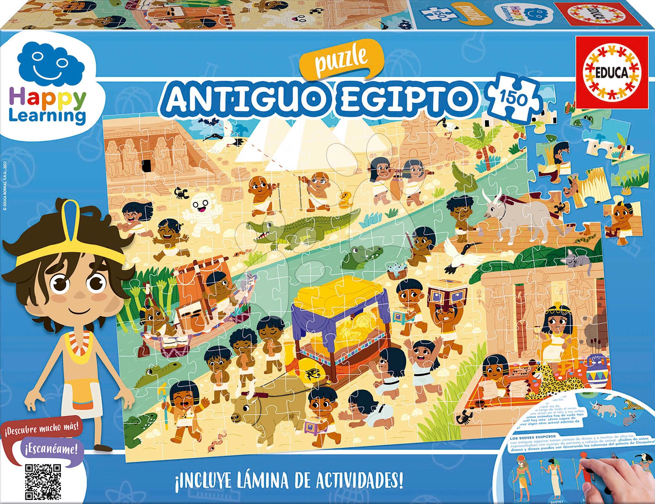 Oktató puzzle Egyiptom Happy Learning Educa 150 darabos tevékenységekkel spanyol 6 évtől