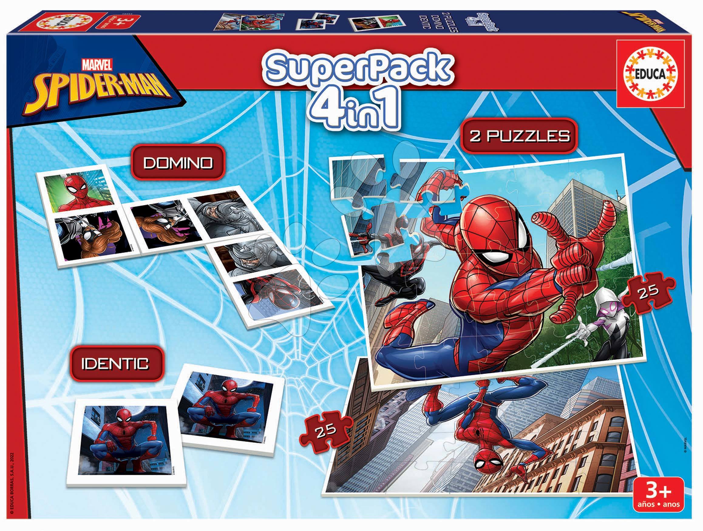 Superpack 4v1 Spider-man Educa domino pexeso a 2 puzzle s 25 dielikmi