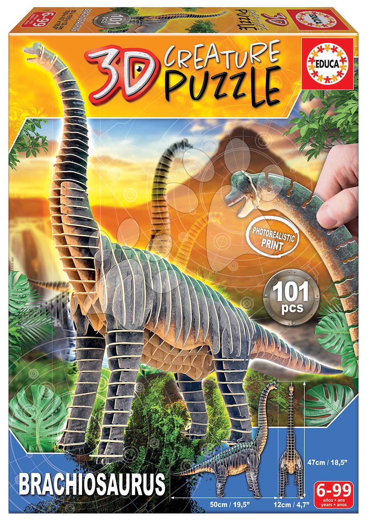 Puzzle 3D - Puzzle dinosaurus Brachiosaurus 3D Creature Educa lungime 50 cm 101 piese de la 6 ani EDU19383