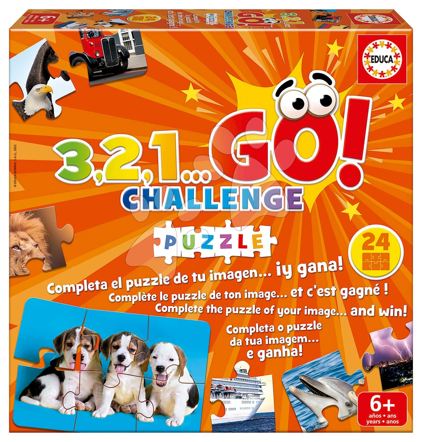 Spoločenská hra Puzzle 3,2,1... Go! Challenge Educa 24 obrázkov 144 dielov anglicky španielsky francúzsky od 6 rokov