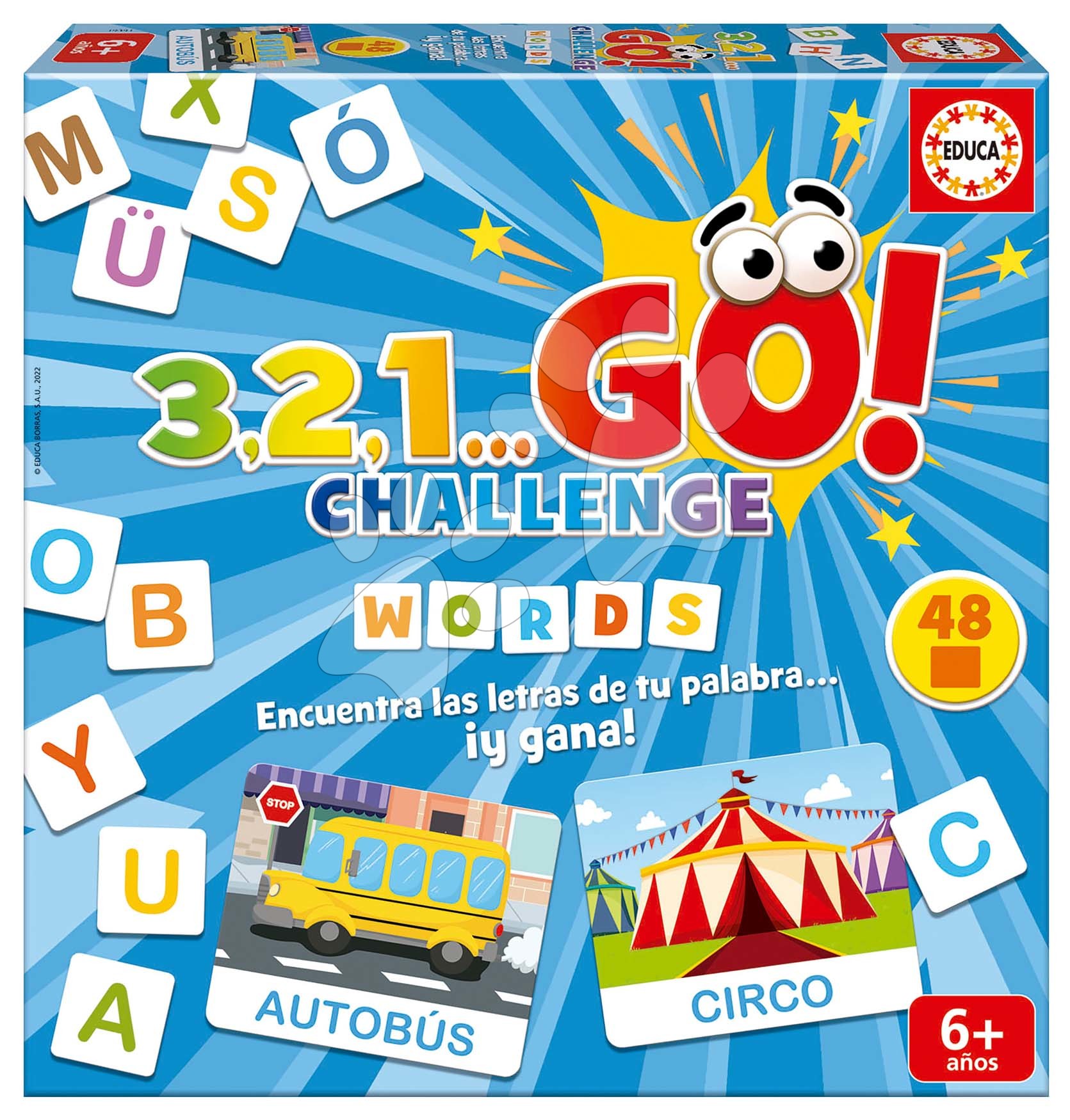 Společenská hra Slova 3,2,1... Go! Challenge Words Educa 48 slov 150 písmen španělsky od 6 let