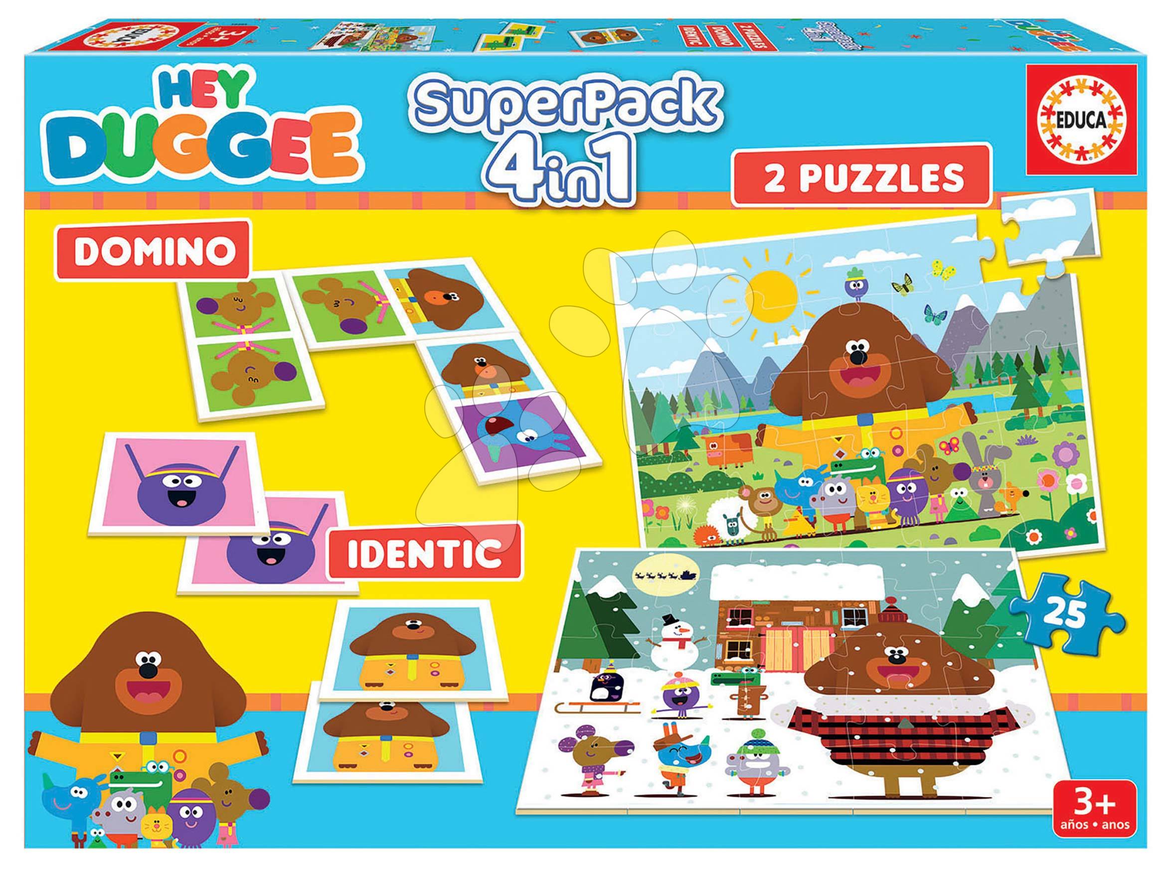 Progresszív gyerek puzzle - Superpack 4in1 Hey Duggee Educa domino pexeso és 2 puzzle 25 darabos