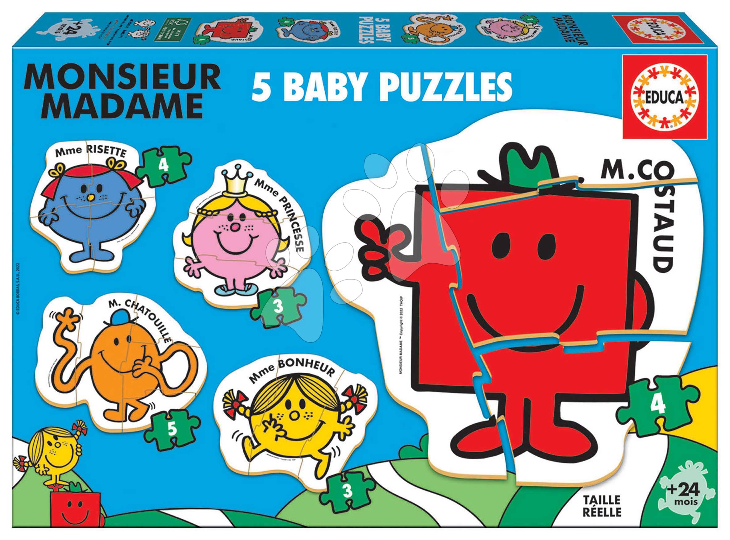 Puzzle pre najmenších Baby Puzzles Monsieur Madame Educa 5-obrázkové od 24 mes