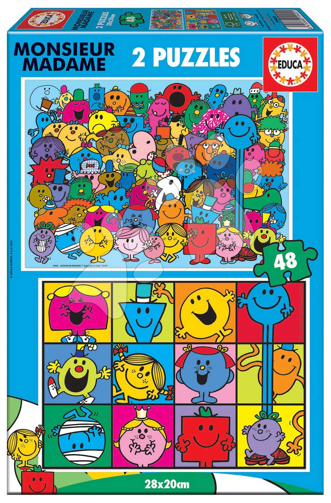 Dětské puzzle do 100 dílků - Puzzle Monsieur Madame Educa 2 x 48 dílků