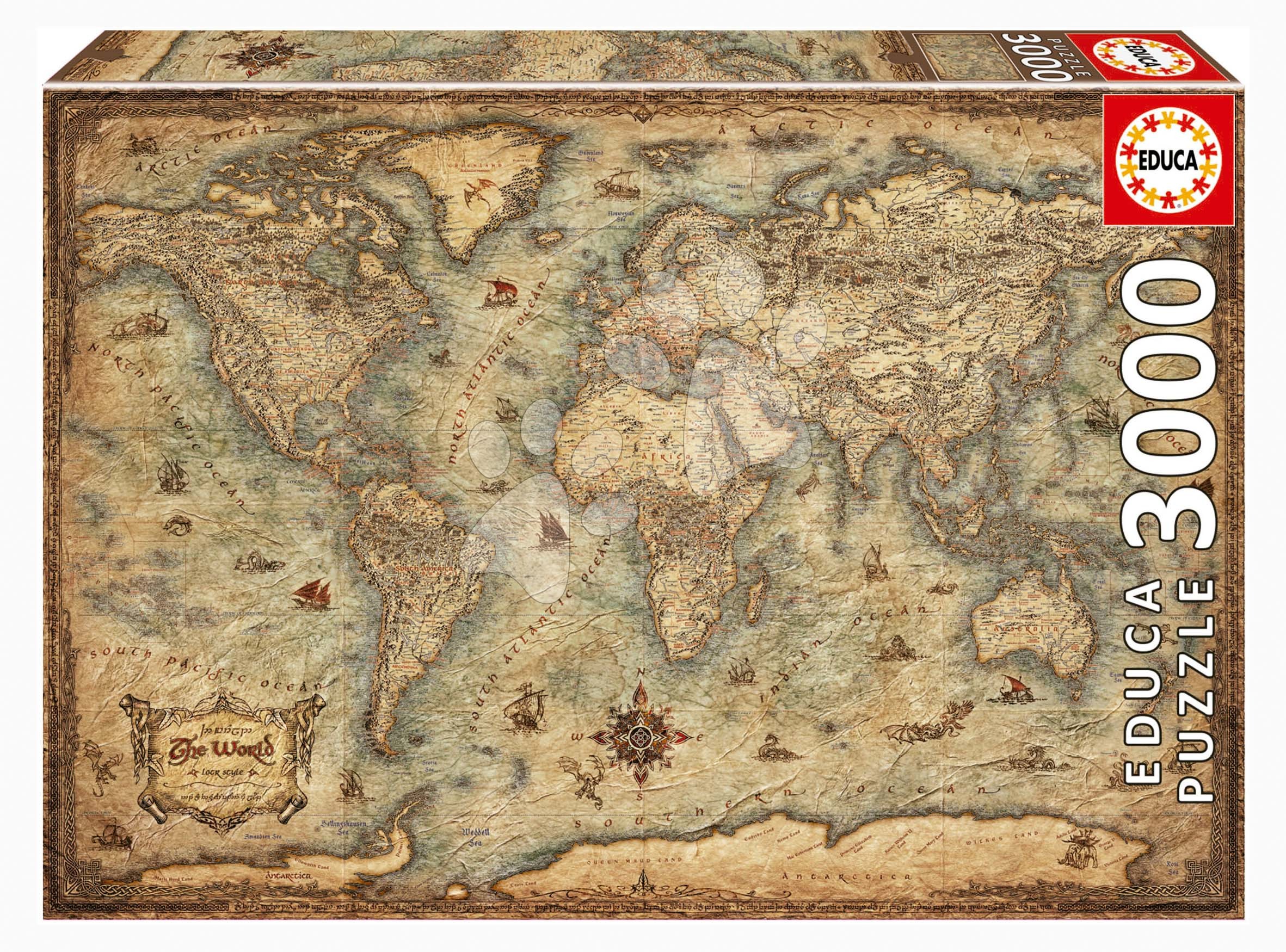 Puzzle 3000 dielne - Puzzle Map of the World Educa 3000 dielov a Fix lepidlo