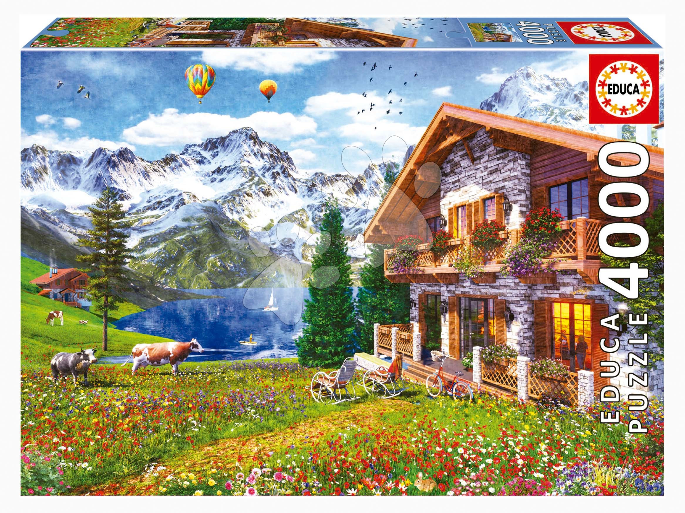 Puzzle 4000 - 8000 dielne - Puzzle Chalet in the Alps Educa 4000 dielov a Fix lepidlo